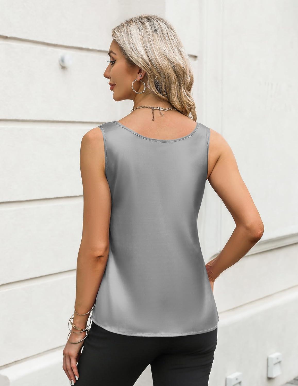 imageZeagoo Silk Satin Tank Tops for Women Light Gray XL
