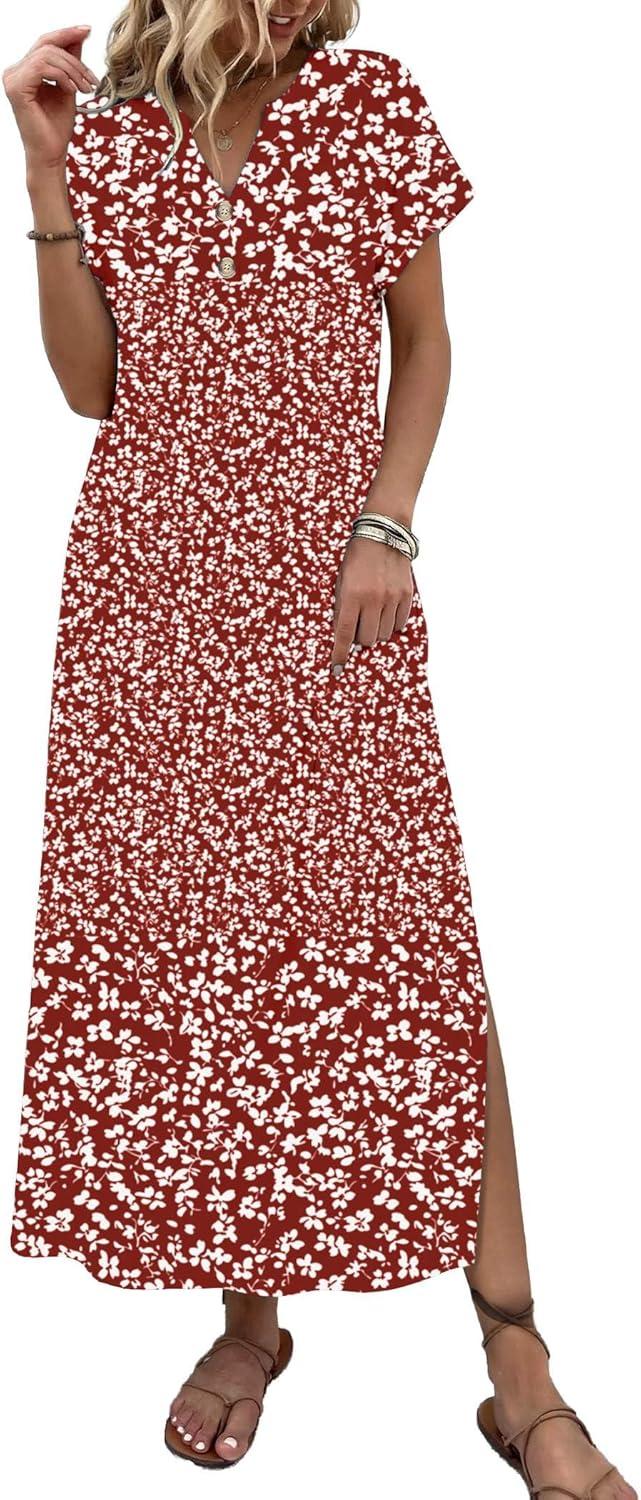 imageZeagoo Summer Dresses for Women 2026 Maxi Dresses Vacation Sundress Short Sleeve Casual Sundresses Split Dress with PocketsAfloralxh518