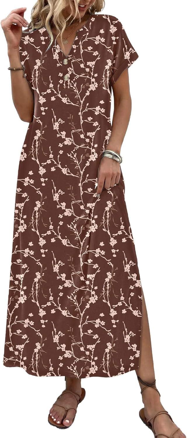 imageZeagoo Summer Dresses for Women 2026 Maxi Dresses Vacation Sundress Short Sleeve Casual Sundresses Split Dress with PocketsFloralxh267