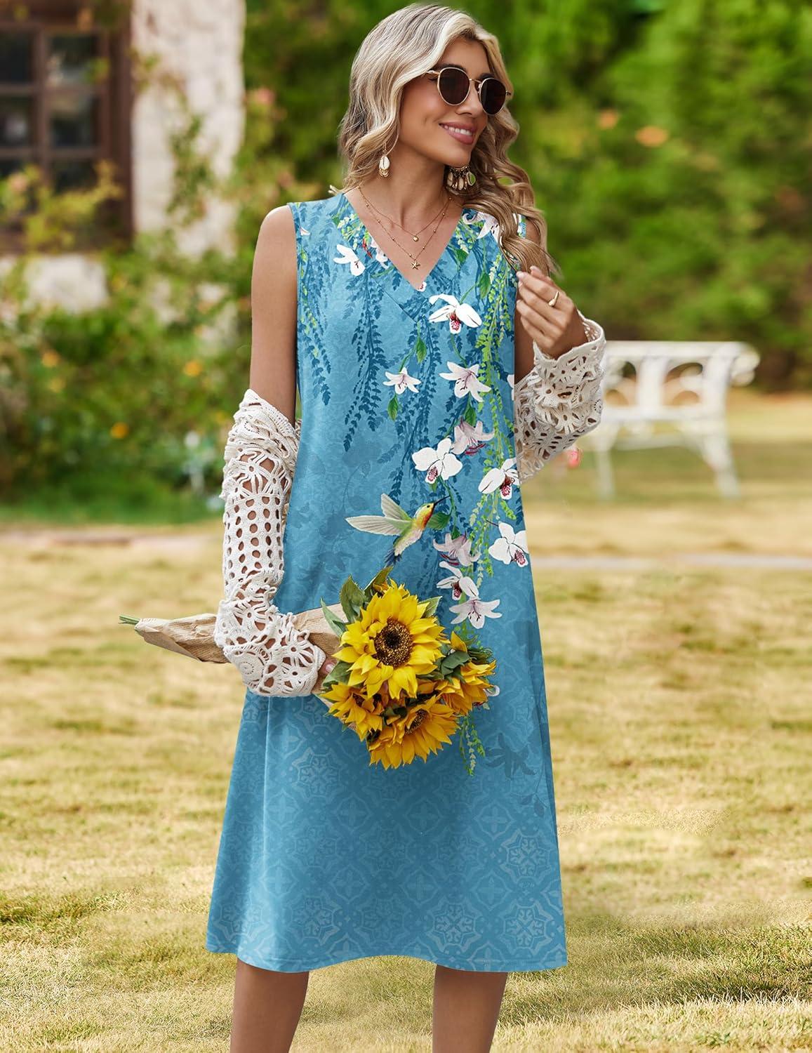 imageZeagoo Summer Dresses for Women 2026 Sleeveless V Neck Casual Midi Tank Dress Beach Vacation Sundresses with Pockets03zw89