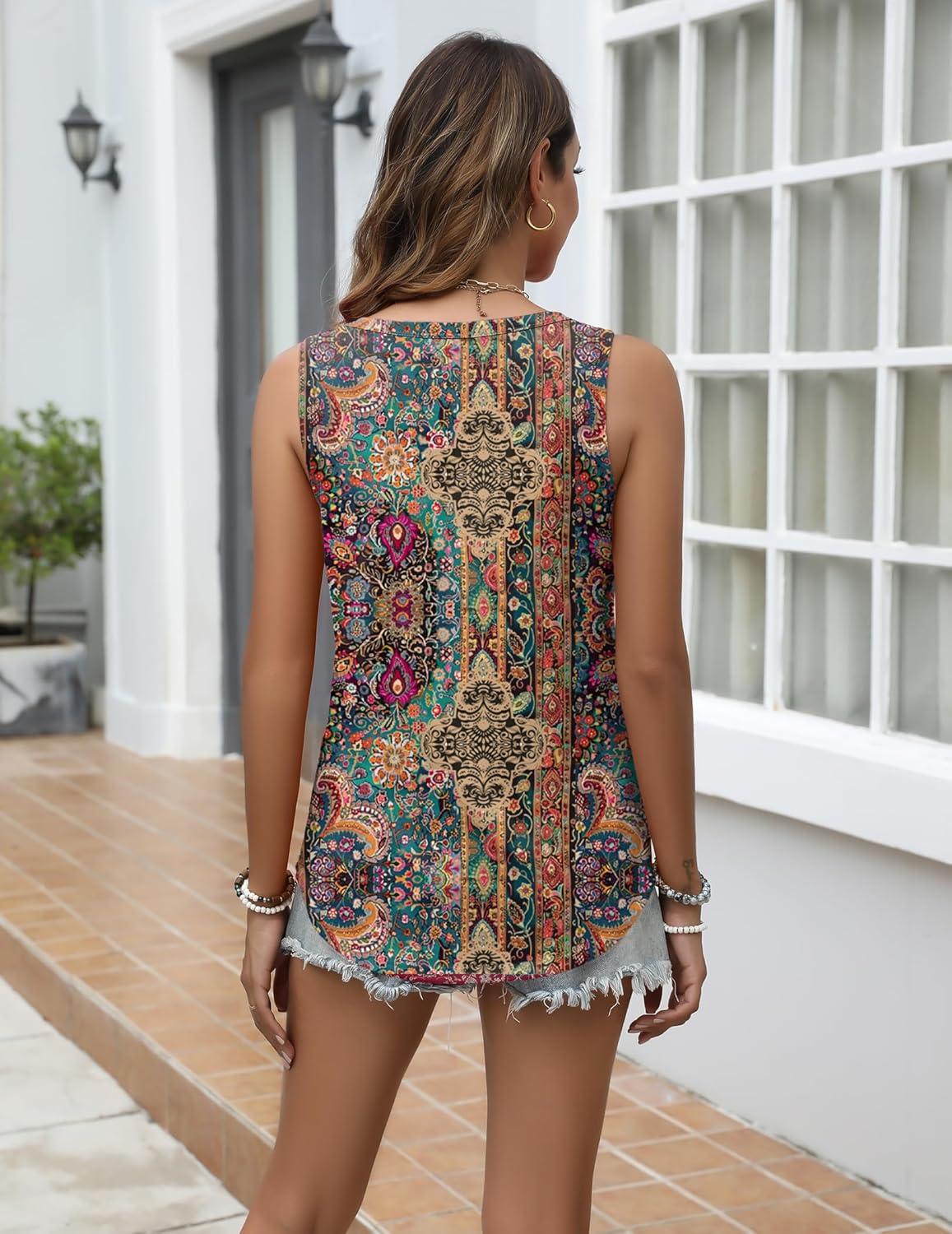 imageZeagoo Tank Top for Women Summer Loose Fit Casual Flowy Sleeveless Tops Trendy Scoop Neck Basic Shirts Tee 2026Mz721brown Bohemian