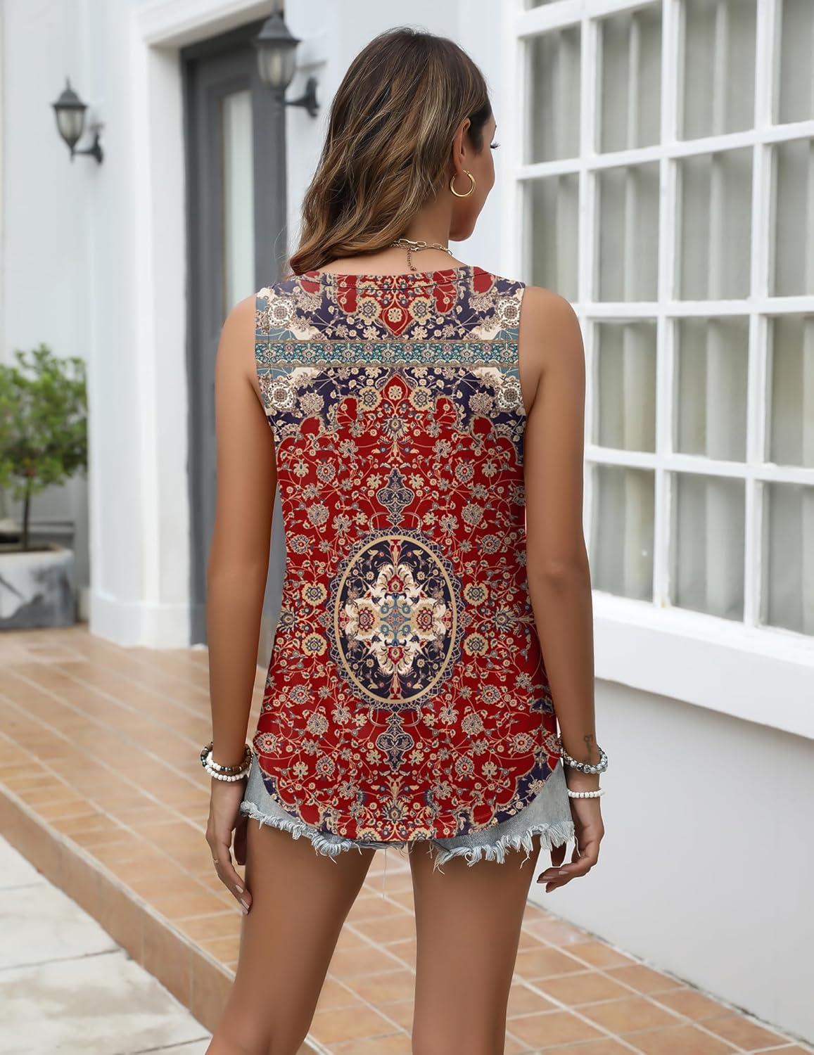 imageZeagoo Tank Top for Women Summer Loose Fit Casual Flowy Sleeveless Tops Trendy Scoop Neck Basic Shirts Tee 2026Mz870red Bohemian