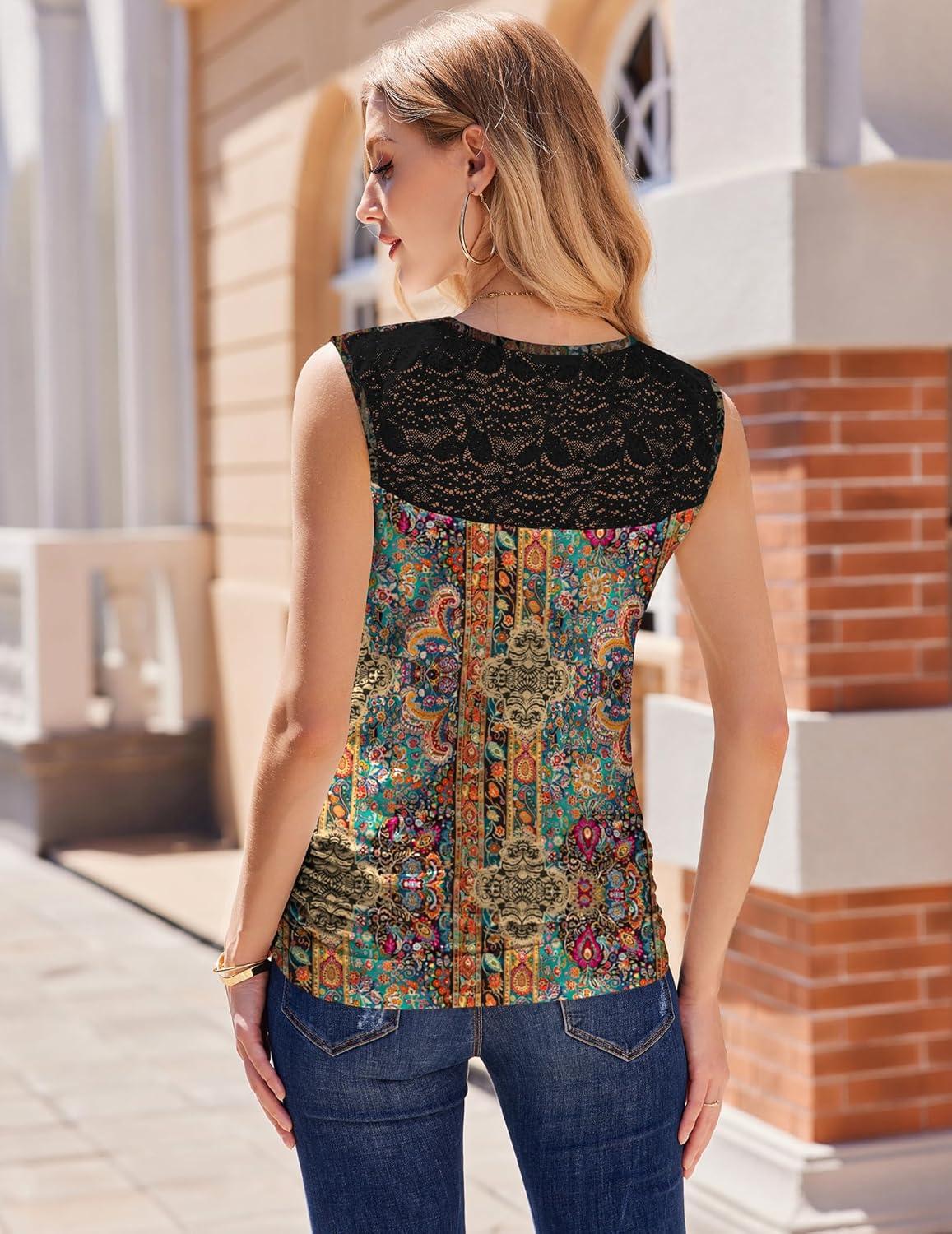 imageZeagoo Tank Top for Women Trendy Going Out Tops Sleeveless Shirts Ruched Business Casual Basic Tunic TopsFloral Mz721