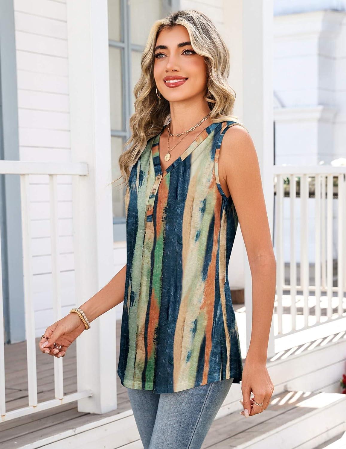imageZeagoo Tank Tops for Women 2026 Summer Top Henley Shirts Dressy Casual Loose Fit VNeck Button Down Sleeveless Tshirt BlouseCx289