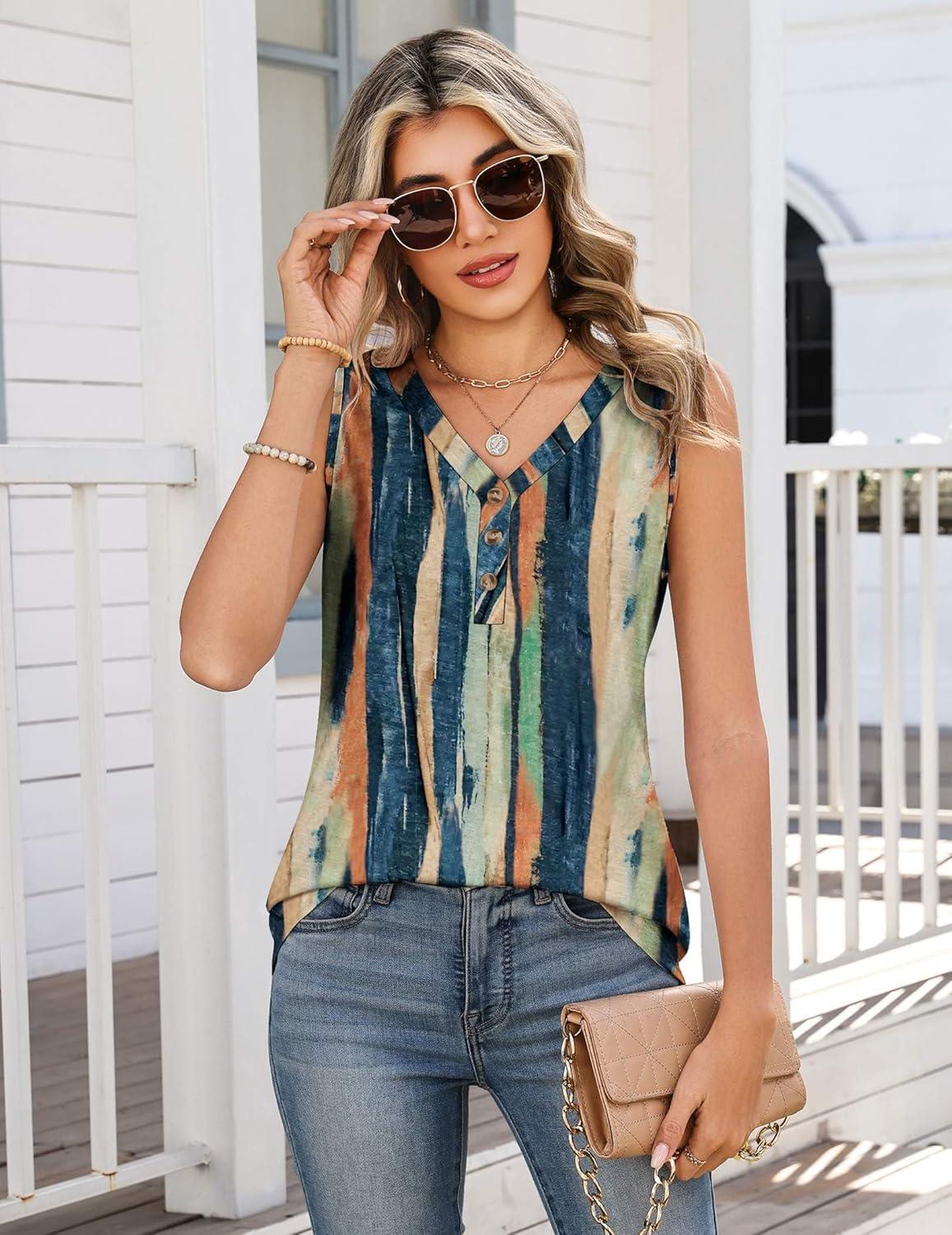 imageZeagoo Tank Tops for Women 2026 Summer Top Henley Shirts Dressy Casual Loose Fit VNeck Button Down Sleeveless Tshirt BlouseCx289