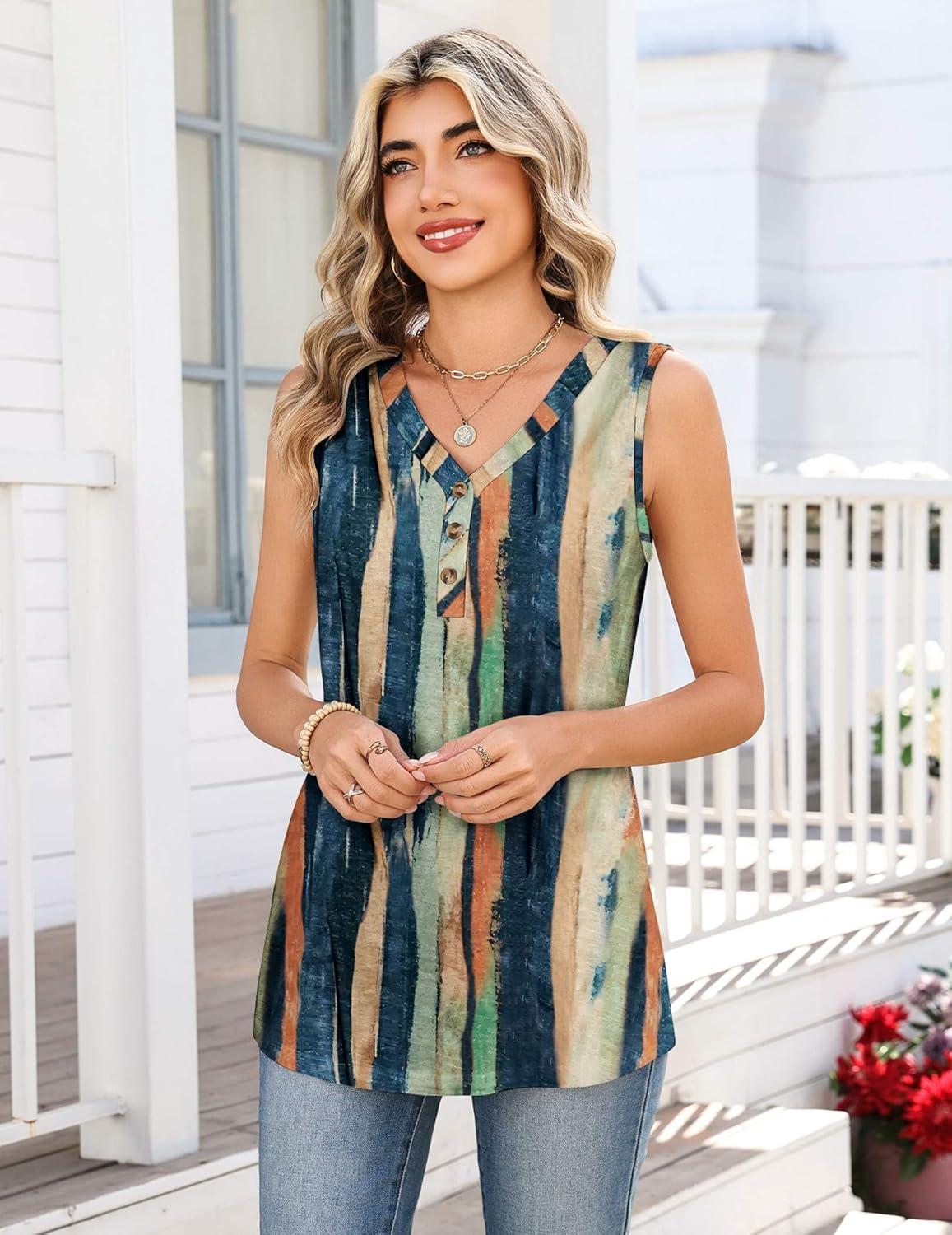 imageZeagoo Tank Tops for Women 2026 Summer Top Henley Shirts Dressy Casual Loose Fit VNeck Button Down Sleeveless Tshirt BlouseCx289