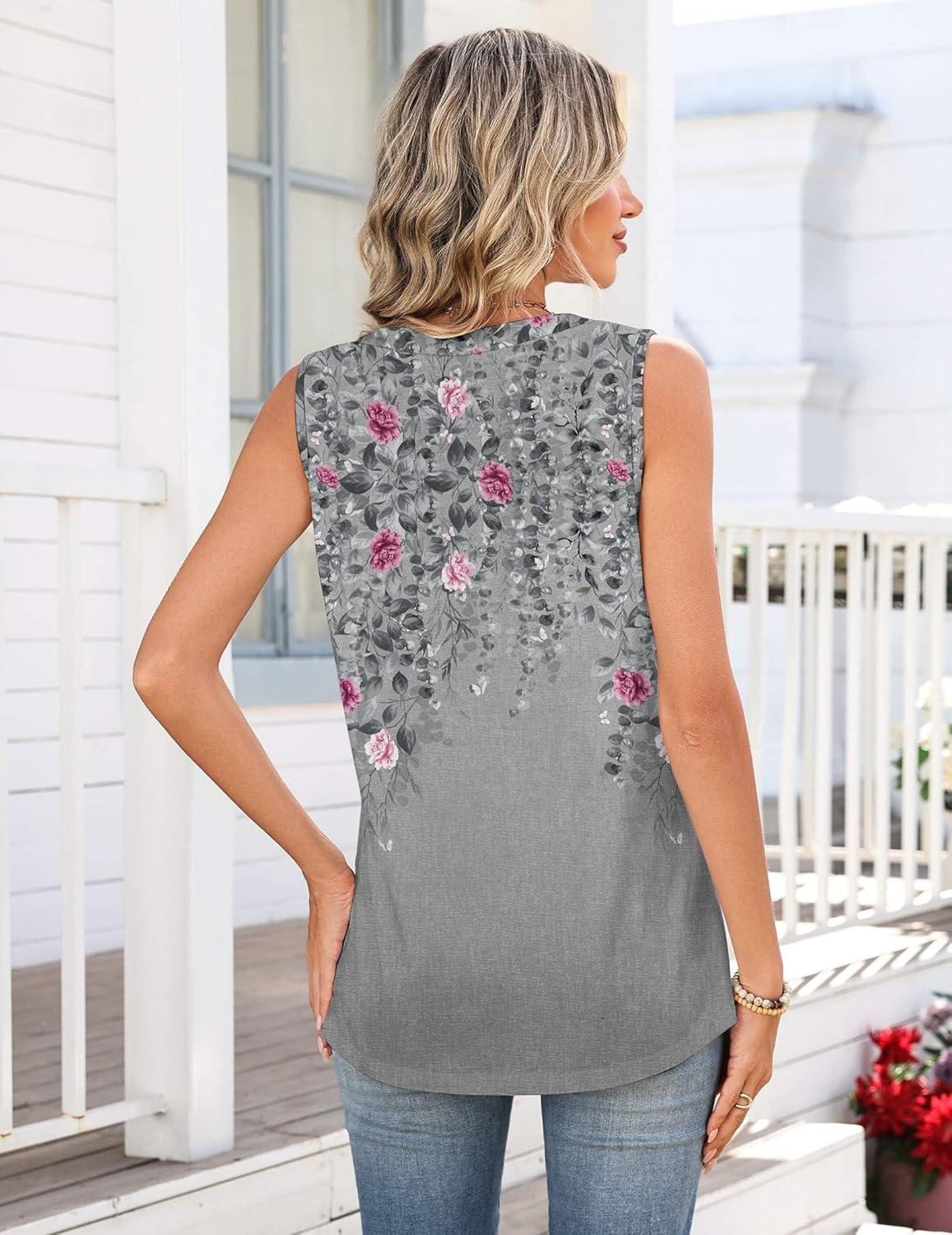 imageZeagoo Tank Tops for Women 2026 Summer Top Henley Shirts Dressy Casual Loose Fit VNeck Button Down Sleeveless Tshirt BlouseHf36