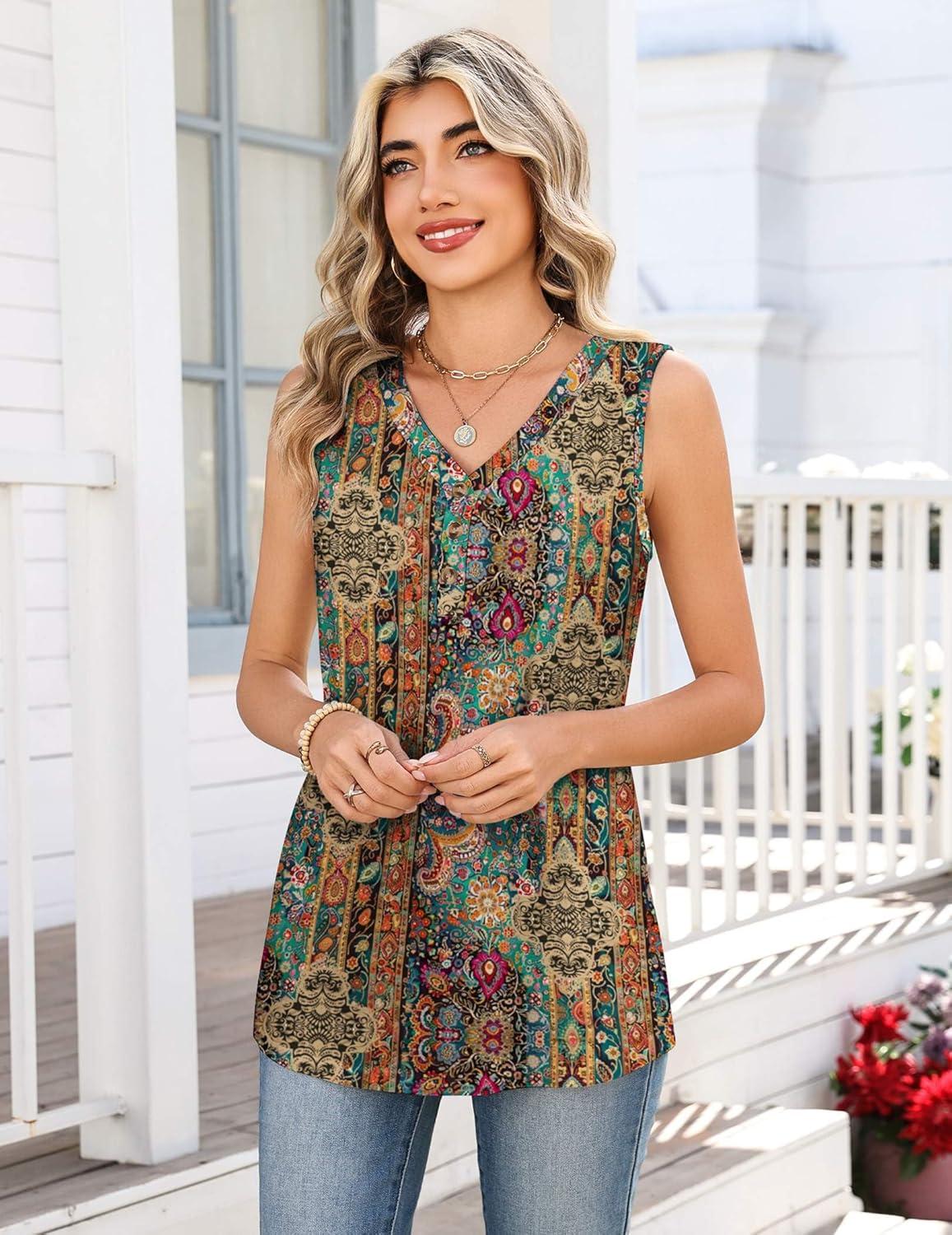 imageZeagoo Tank Tops for Women 2026 Summer Top Henley Shirts Dressy Casual Loose Fit VNeck Button Down Sleeveless Tshirt BlouseMz721
