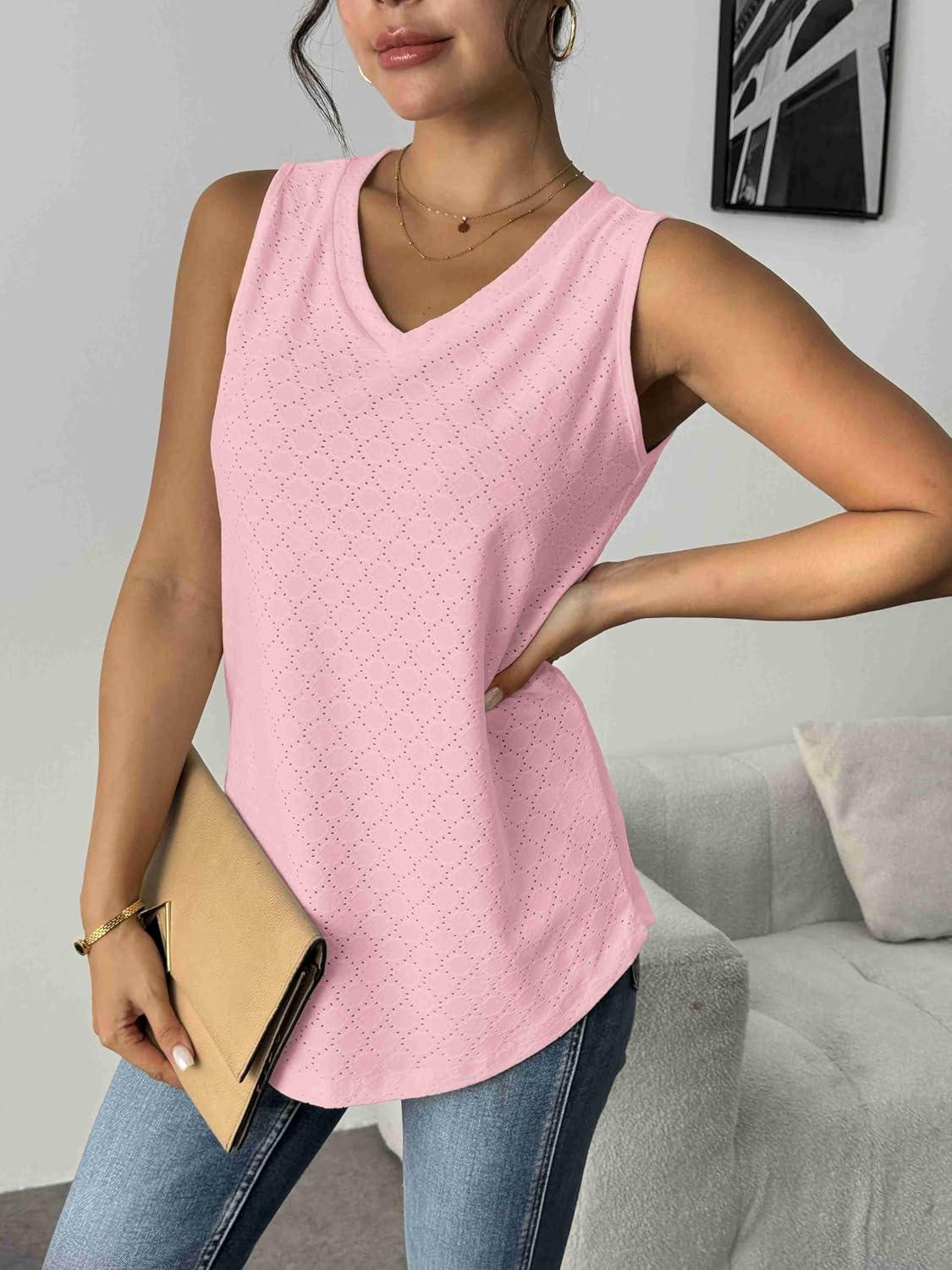 imageZeagoo Women Eyelet Tank Tops Sleeveless Shirts V Neck Cute Summer Top Loose Fit Camisole SXXLDusty Pink