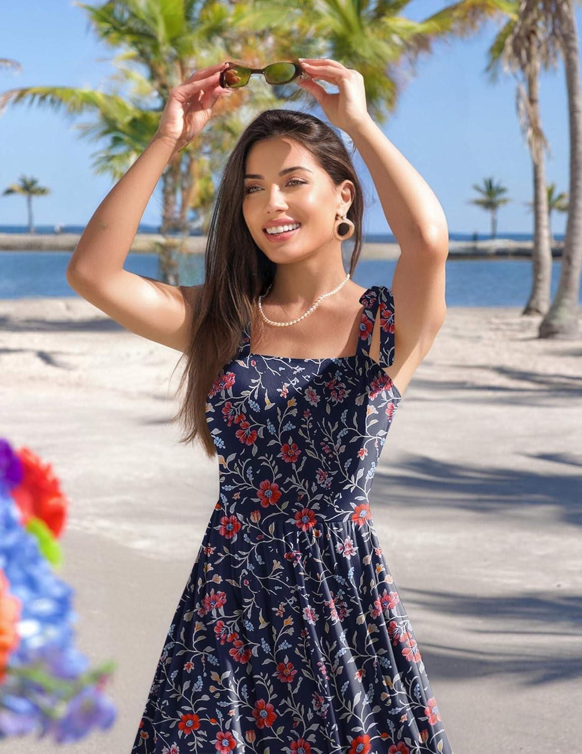 imageZeagoo Women Summer Maxi Dress with Pockets 2025 Spaghetti Strap Sundress Casual Flowy Boho Dress Floral Tiered Beach DressPattern11