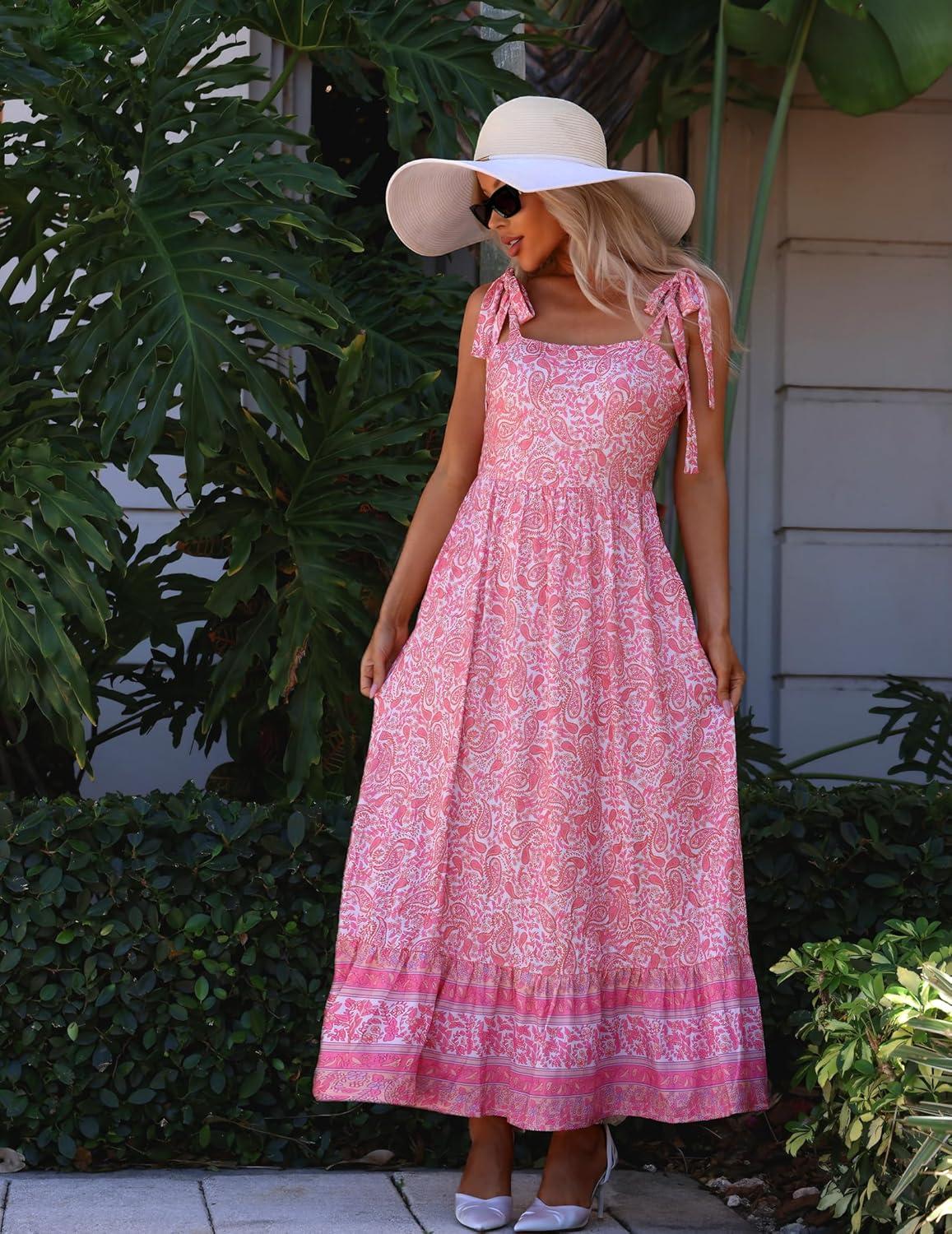 imageZeagoo Women Summer Maxi Dress with Pockets 2025 Spaghetti Strap Sundress Casual Flowy Boho Dress Floral Tiered Beach DressPattern3