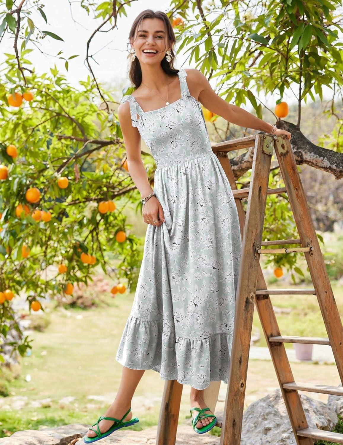 imageZeagoo Women Summer Maxi Dress with Pockets 2025 Spaghetti Strap Sundress Casual Flowy Boho Dress Floral Tiered Beach DressPattern8