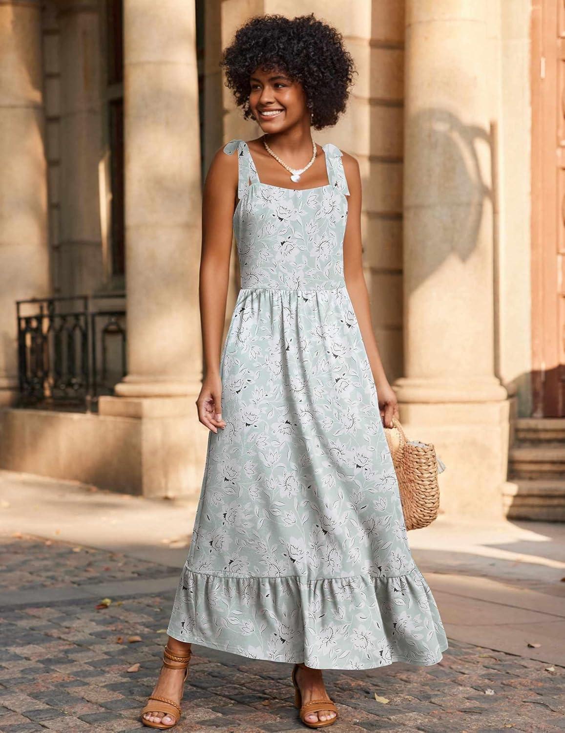 imageZeagoo Women Summer Maxi Dress with Pockets 2025 Spaghetti Strap Sundress Casual Flowy Boho Dress Floral Tiered Beach DressPattern8