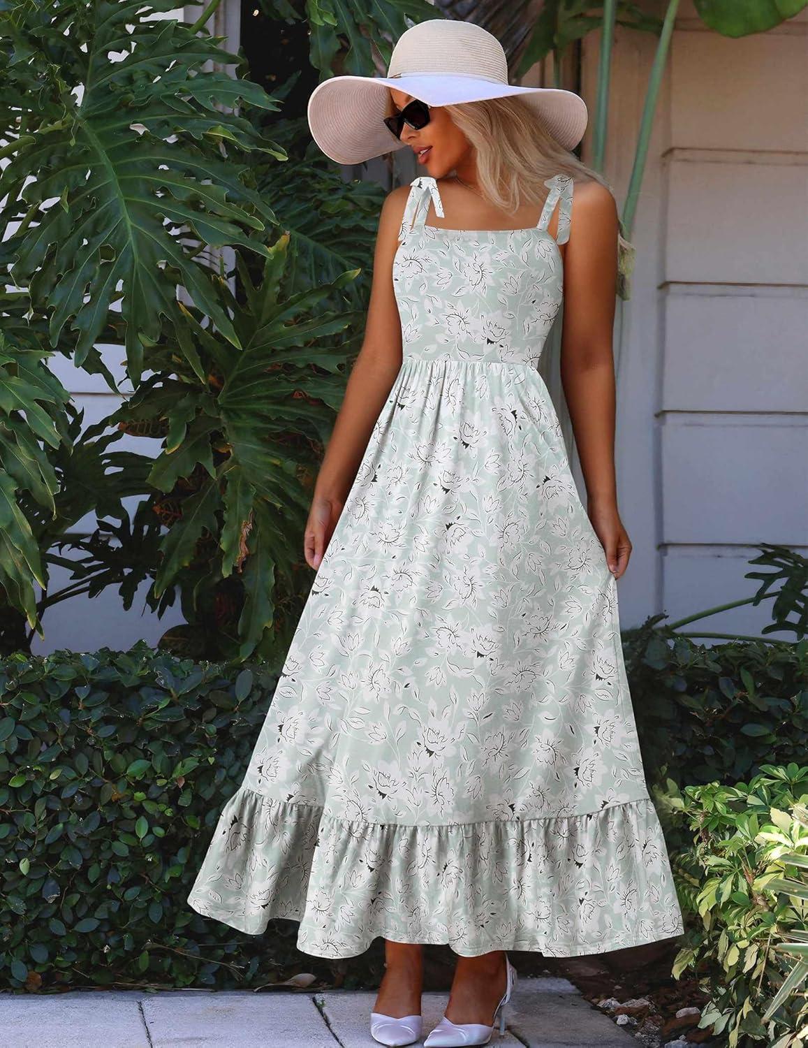 imageZeagoo Women Summer Maxi Dress with Pockets 2025 Spaghetti Strap Sundress Casual Flowy Boho Dress Floral Tiered Beach DressPattern8