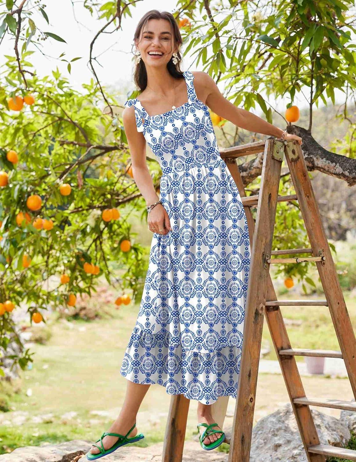 imageZeagoo Women Summer Maxi Dress with Pockets 2025 Spaghetti Strap Sundress Casual Flowy Boho Dress Floral Tiered Beach DressPattern9