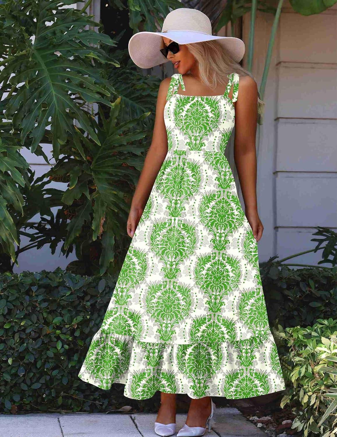 imageZeagoo Women Summer Maxi Dress with Pockets 2025 Spaghetti Strap Sundress Casual Flowy Boho Dress Floral Tiered Beach DressRed Floral