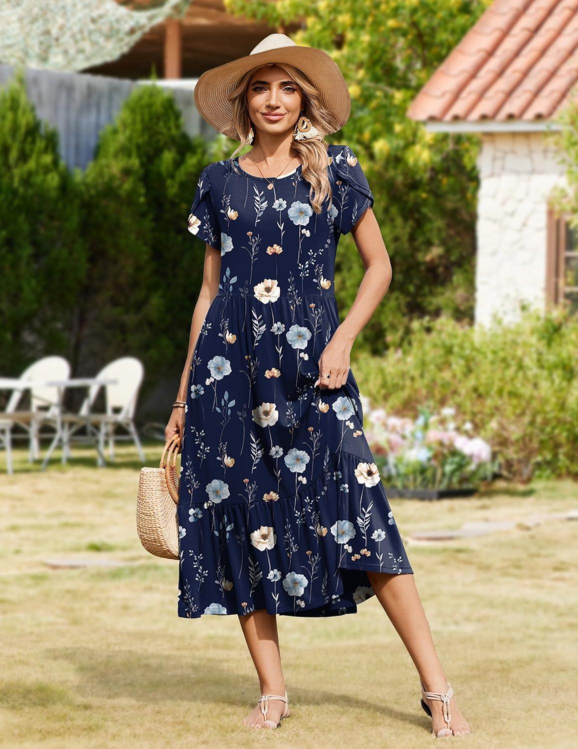 imageZeagoo Women Summer Midi A Line Dress Short Sleeve Casual Flowy Tiered Beach Long Sundress with Pockets 2026 Vacation TravelBf318