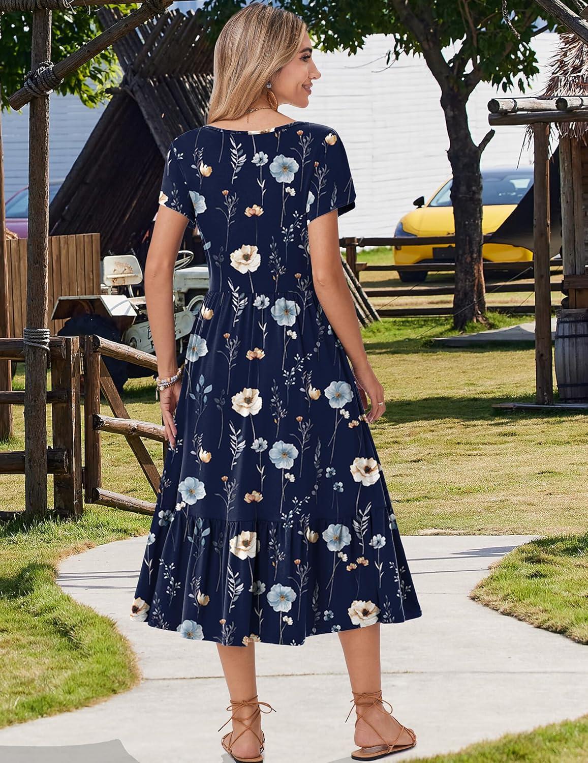imageZeagoo Women Summer Midi A Line Dress Short Sleeve Casual Flowy Tiered Beach Long Sundress with Pockets 2026 Vacation TravelBf318