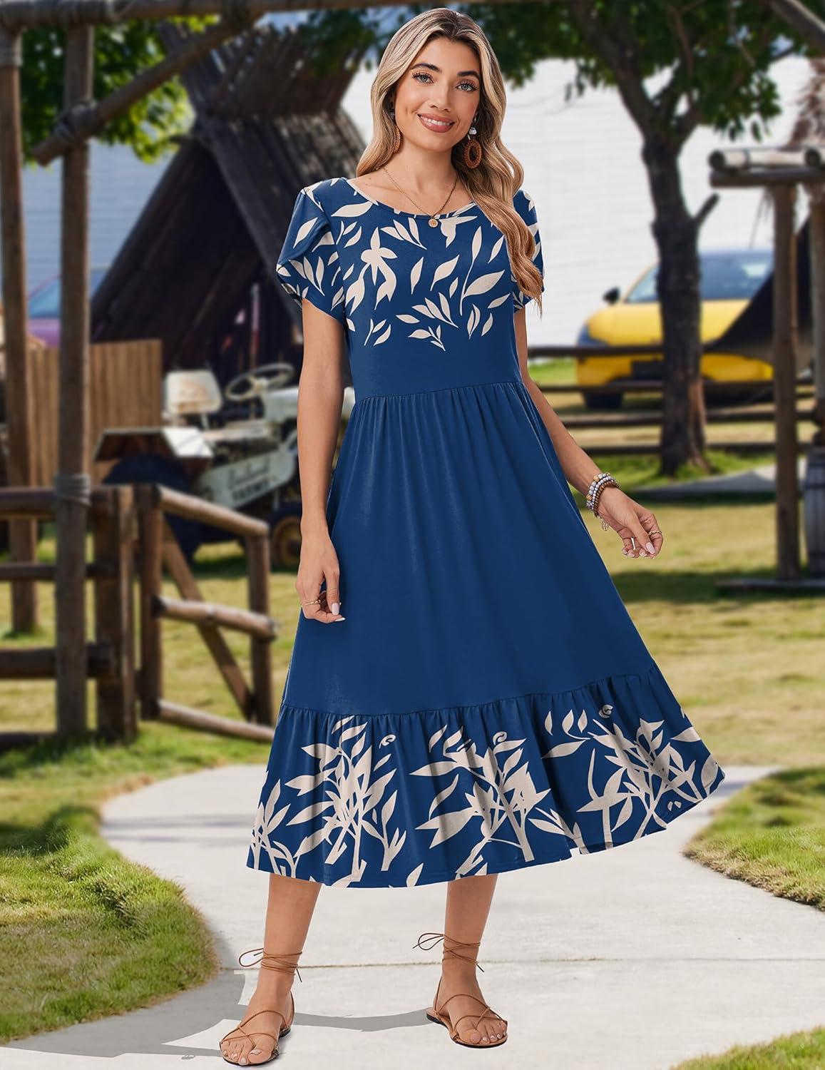 imageZeagoo Women Summer Midi A Line Dress Short Sleeve Casual Flowy Tiered Beach Long Sundress with Pockets 2026 Vacation TravelSp121
