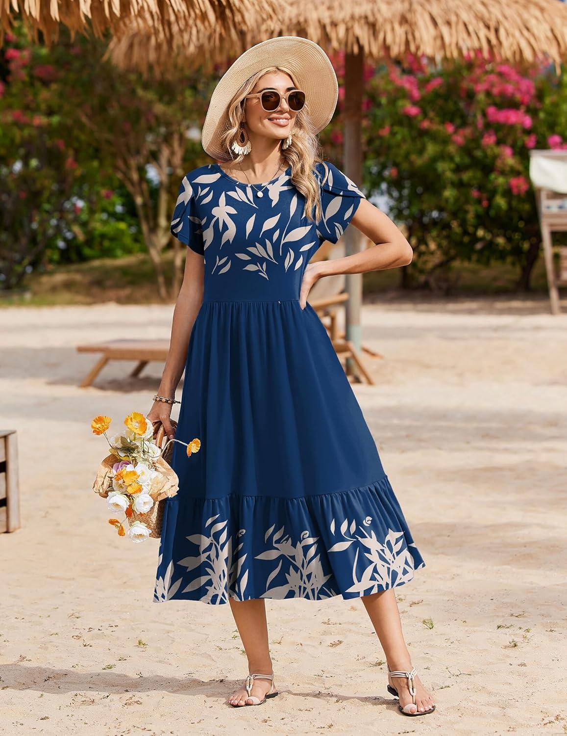 imageZeagoo Women Summer Midi A Line Dress Short Sleeve Casual Flowy Tiered Beach Long Sundress with Pockets 2026 Vacation TravelSp121