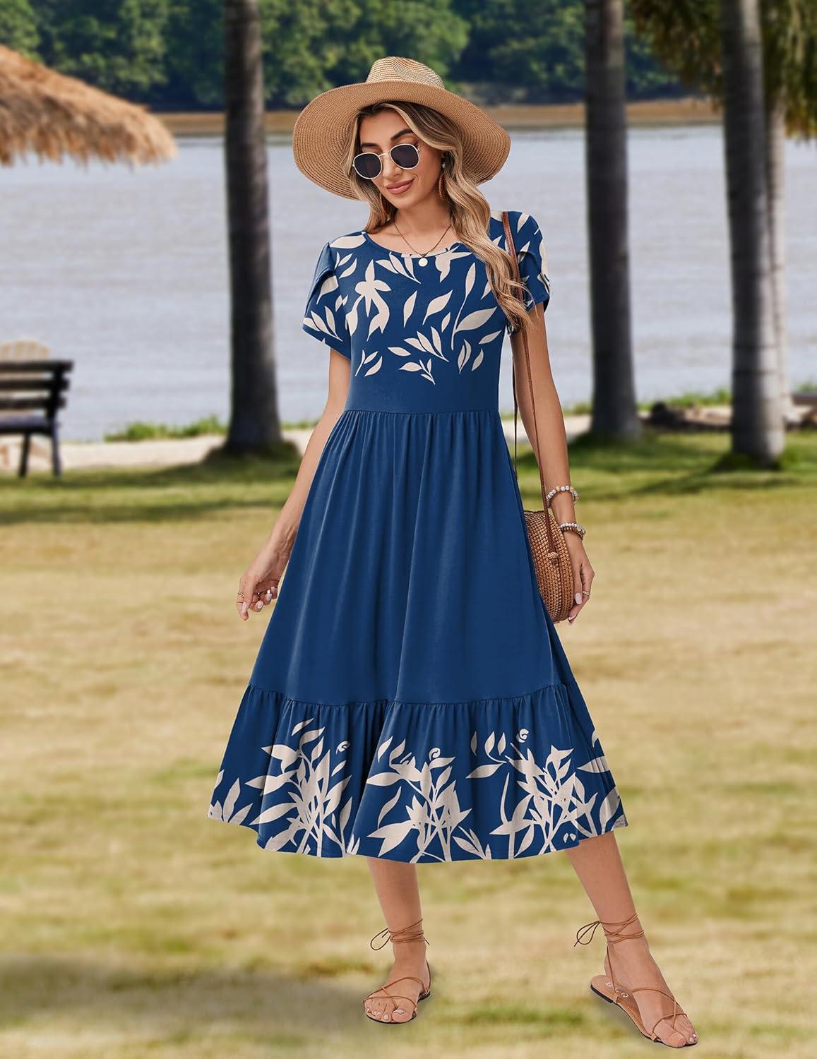 imageZeagoo Women Summer Midi A Line Dress Short Sleeve Casual Flowy Tiered Beach Long Sundress with Pockets 2026 Vacation TravelSp121