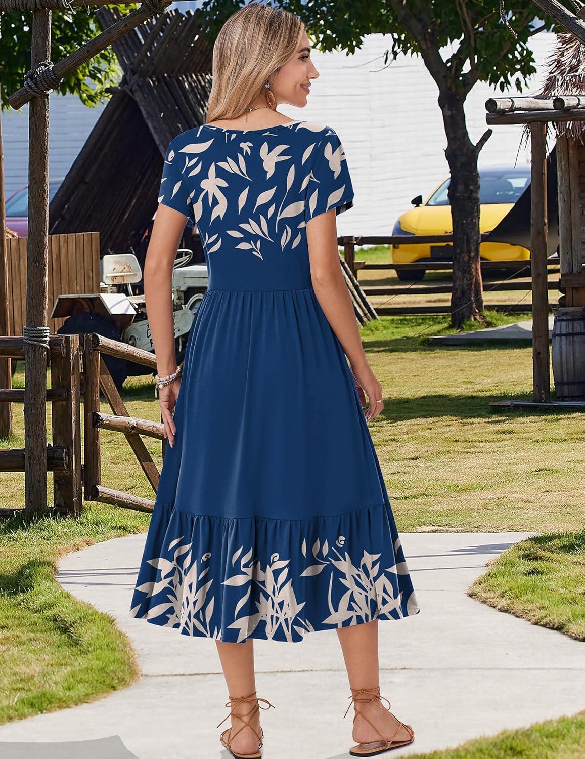 imageZeagoo Women Summer Midi A Line Dress Short Sleeve Casual Flowy Tiered Beach Long Sundress with Pockets 2026 Vacation TravelSp121