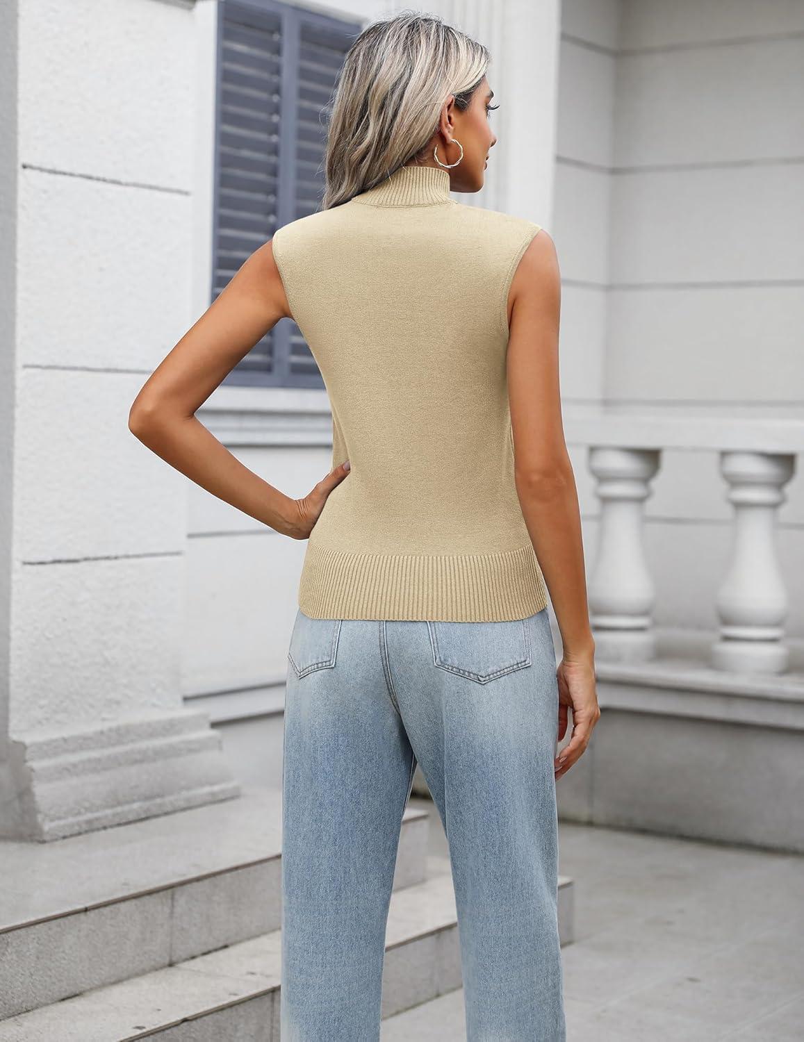 imageZeagoo Womens 2026 Mock Turtle Neck Sweater Vest Sleeveless Knit Pullover Tank Tops Casual Trendy Slim Fitted TopsApricot