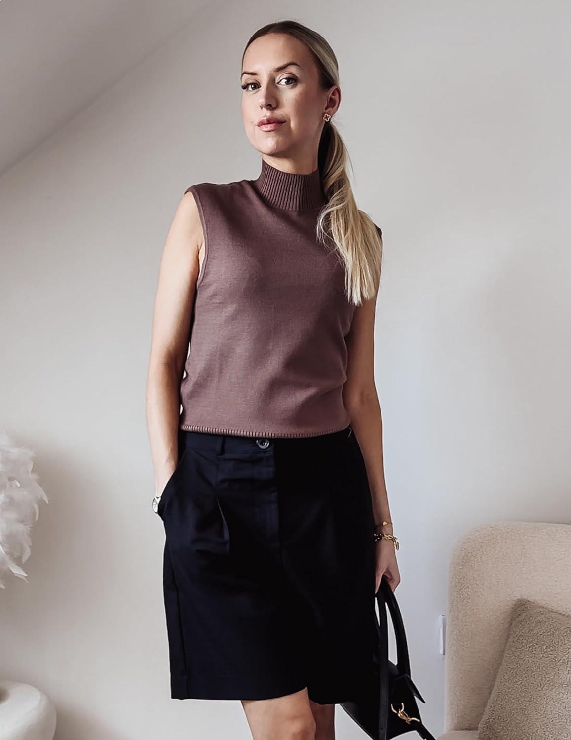 imageZeagoo Womens 2026 Mock Turtle Neck Sweater Vest Sleeveless Knit Pullover Tank Tops Casual Trendy Slim Fitted TopsBrown