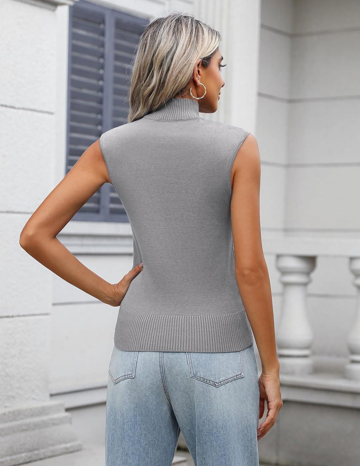 imageZeagoo Womens 2026 Mock Turtle Neck Sweater Vest Sleeveless Knit Pullover Tank Tops Casual Trendy Slim Fitted TopsLight Grey