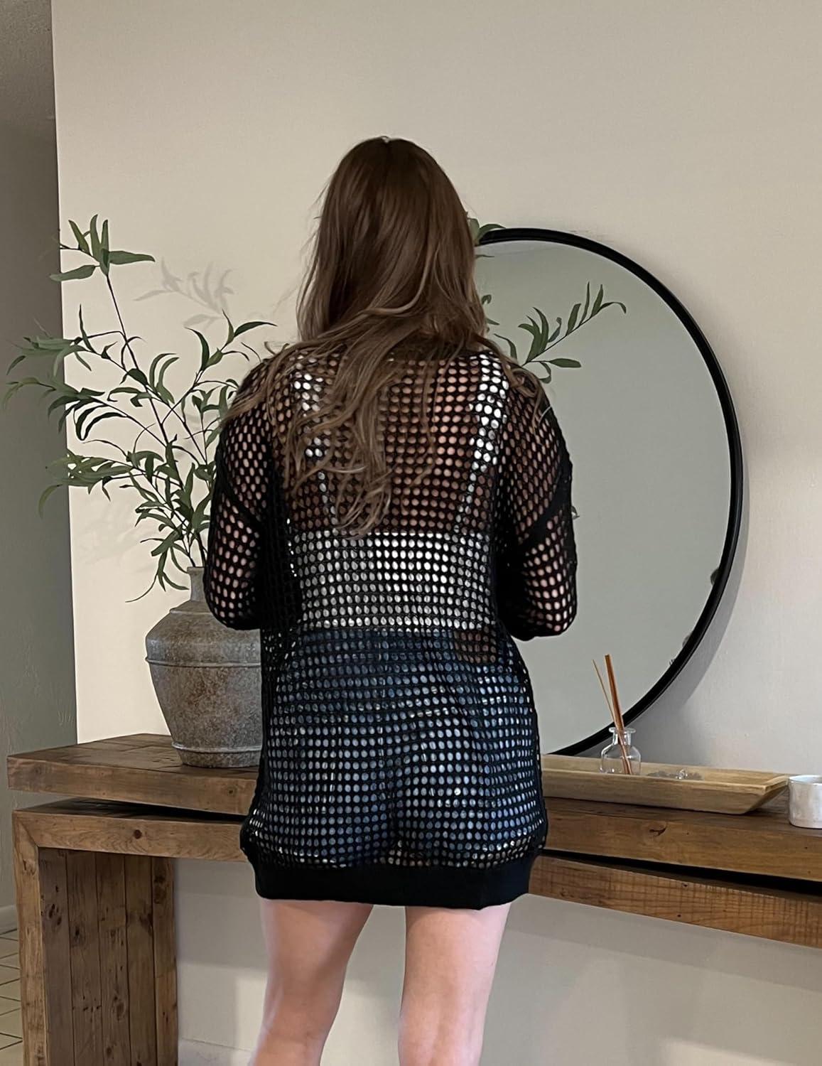 imageZeagoo Womens 2026 Summer Crochet Lightweight Cardigan Short Sleeve Boho Kimono Oversized Open Front Sweater TopsBlack