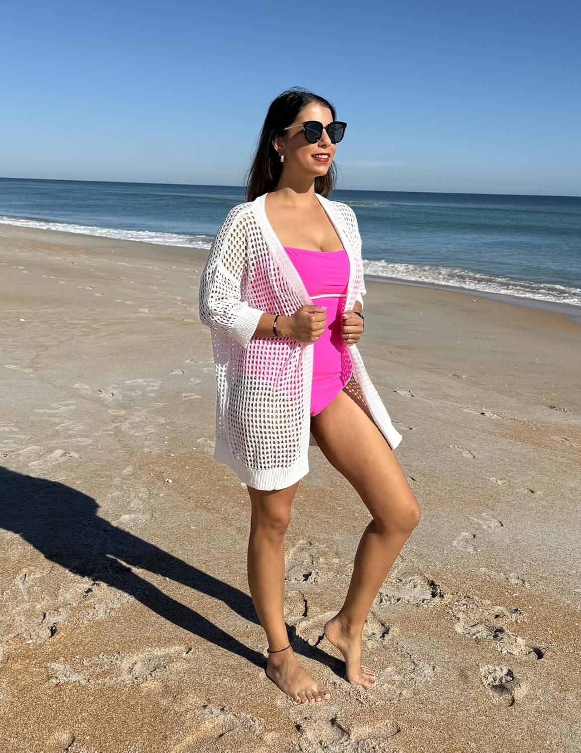 imageZeagoo Womens 2026 Summer Crochet Lightweight Cardigan Short Sleeve Boho Kimono Oversized Open Front Sweater TopsWhite