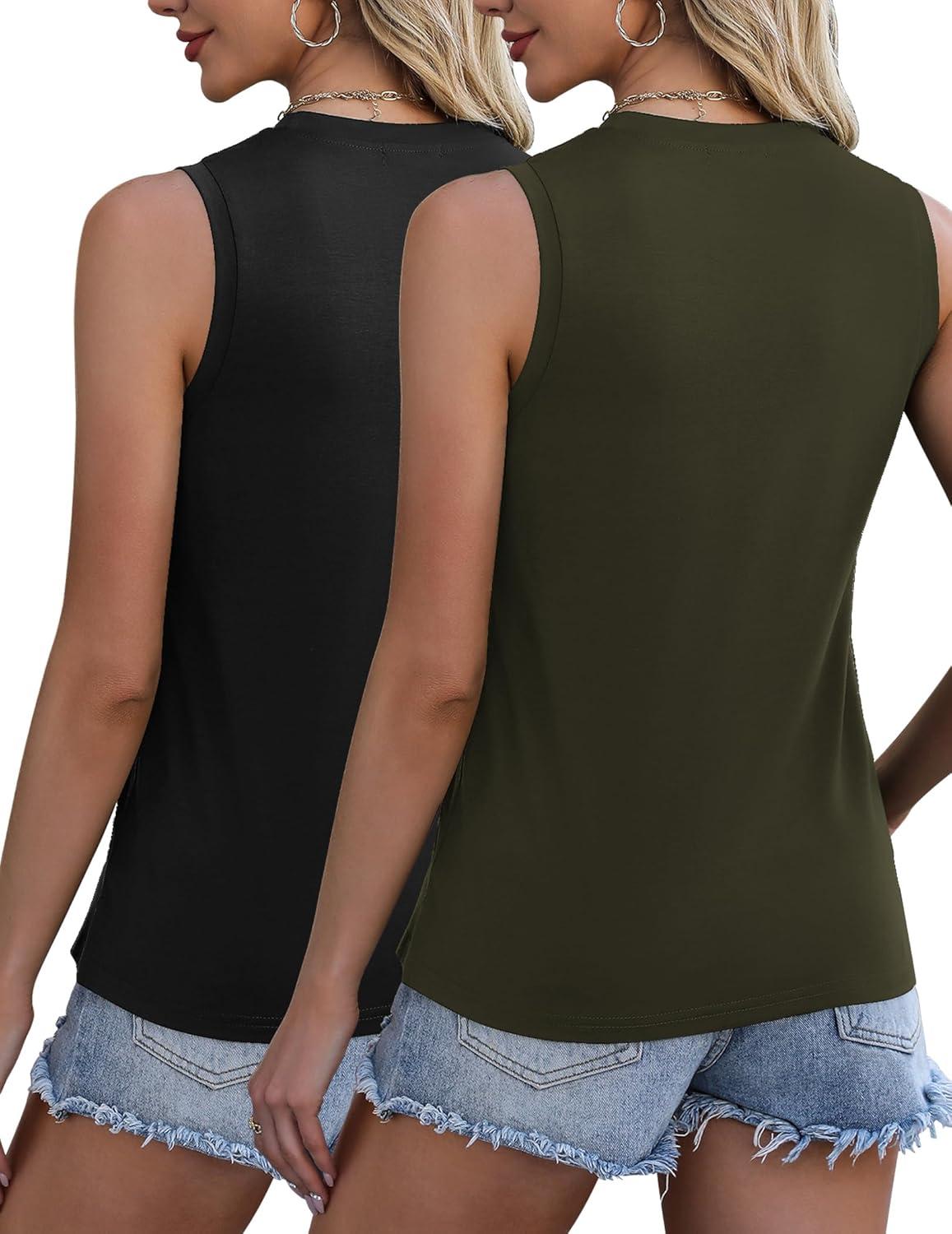 imageZeagoo Womens 2026 Tank Tops Casual Crewneck Sleeveless T Shirts Loose Fit Summer Tunic Blouse2 Packarmy Green and Black
