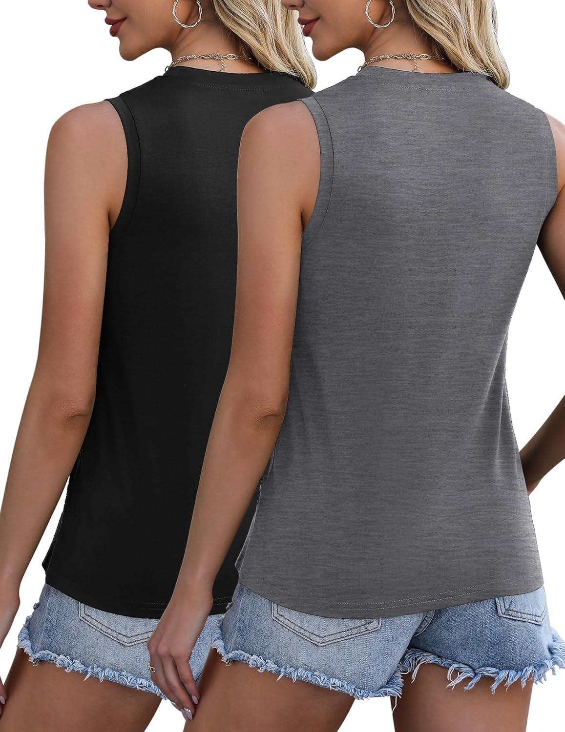 imageZeagoo Womens 2026 Tank Tops Casual Crewneck Sleeveless T Shirts Loose Fit Summer Tunic Blouse2 Packdark Grey and Black