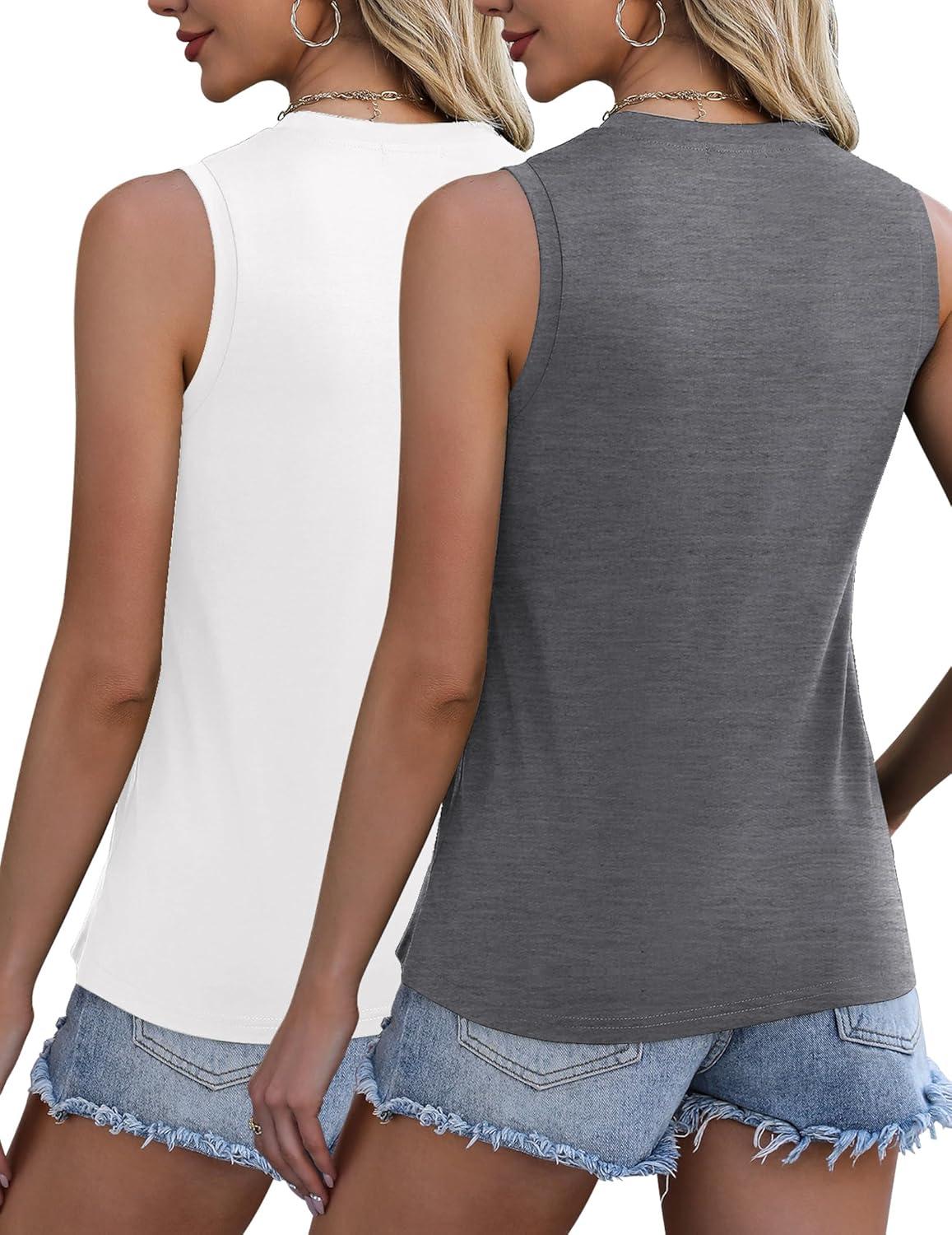 imageZeagoo Womens 2026 Tank Tops Casual Crewneck Sleeveless T Shirts Loose Fit Summer Tunic Blouse2 Packdark Grey and White
