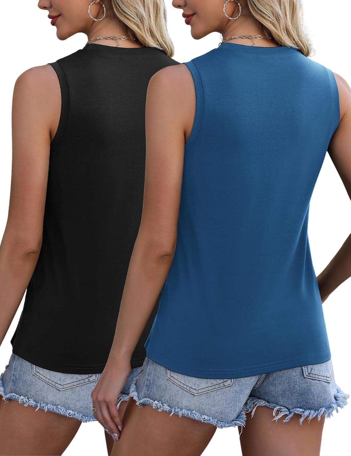 imageZeagoo Womens 2026 Tank Tops Casual Crewneck Sleeveless T Shirts Loose Fit Summer Tunic Blouse2 Packnavy Blue and Black