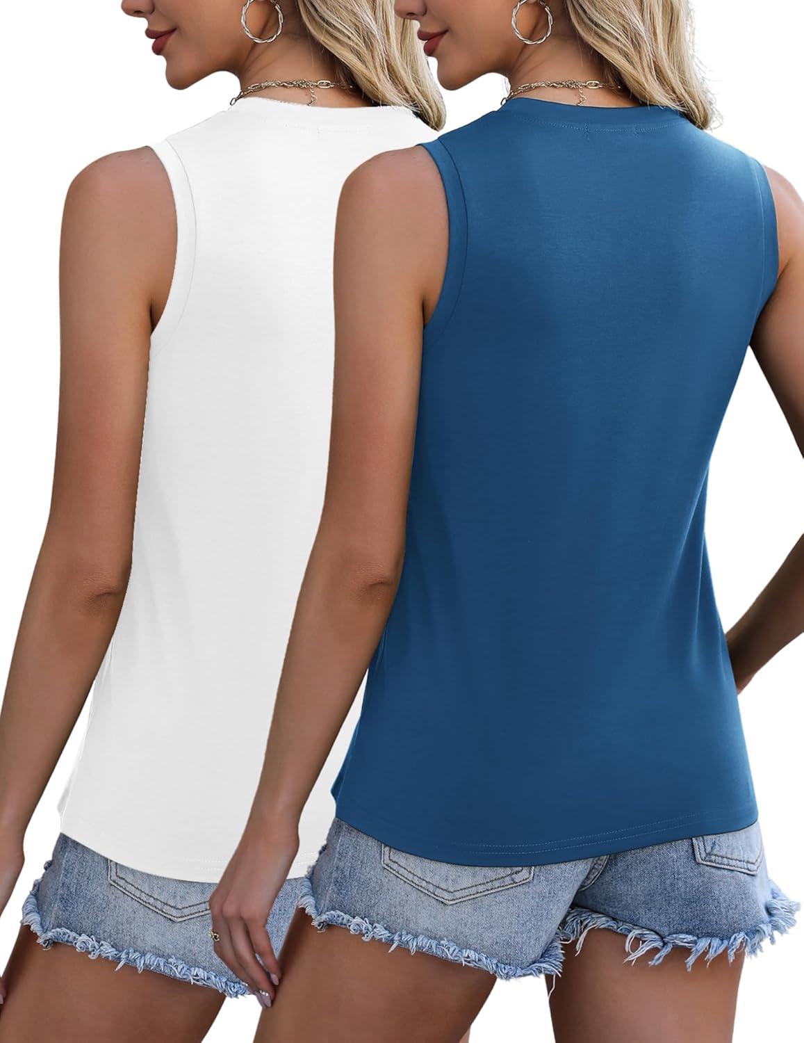 imageZeagoo Womens 2026 Tank Tops Casual Crewneck Sleeveless T Shirts Loose Fit Summer Tunic Blouse2 Packnavy Blue and White