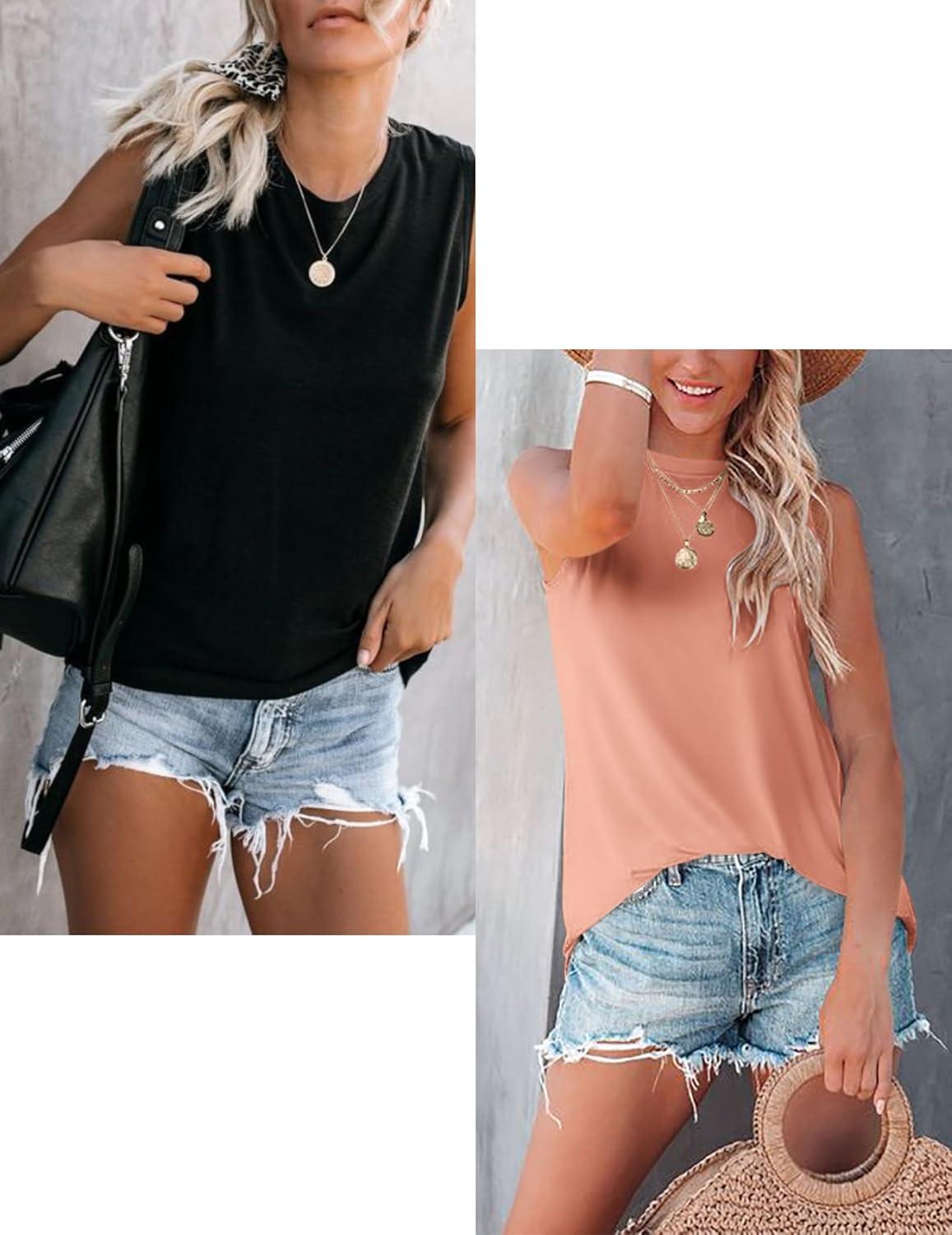 imageZeagoo Womens 2026 Tank Tops Casual Crewneck Sleeveless T Shirts Loose Fit Summer Tunic BlouseCoral and Black