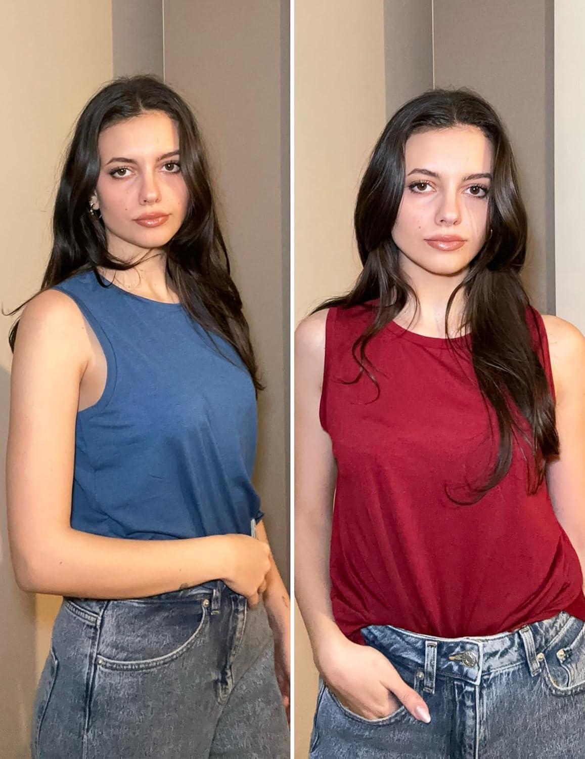 imageZeagoo Womens 2026 Tank Tops Casual Crewneck Sleeveless T Shirts Loose Fit Summer Tunic BlouseWine Red and Blue