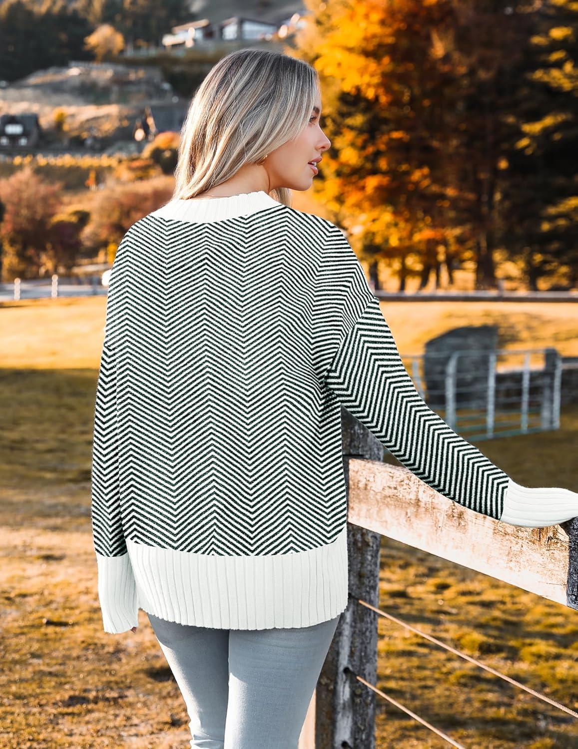 imageZeagoo Womens Cardigan 2025 Fall Winter Open Front Oversized Button V Neck Loose Soft Knit SweaterBlack Stripe