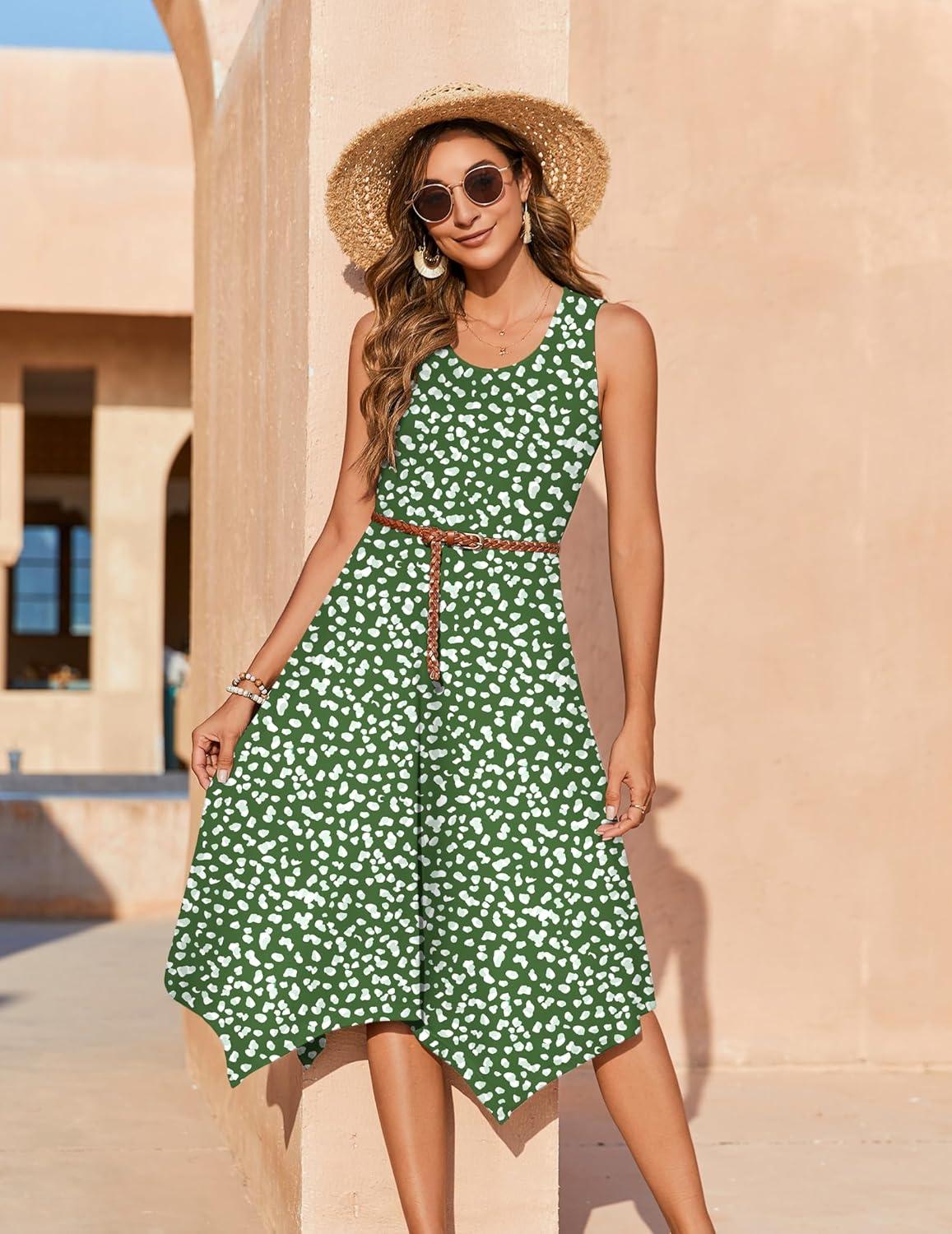 imageZeagoo Womens Casual Dress for Summer Tank Dress Loose Flowy Beach Dress with Pockets Hankerchief Flare Midi Sundress 2026Green Jh560