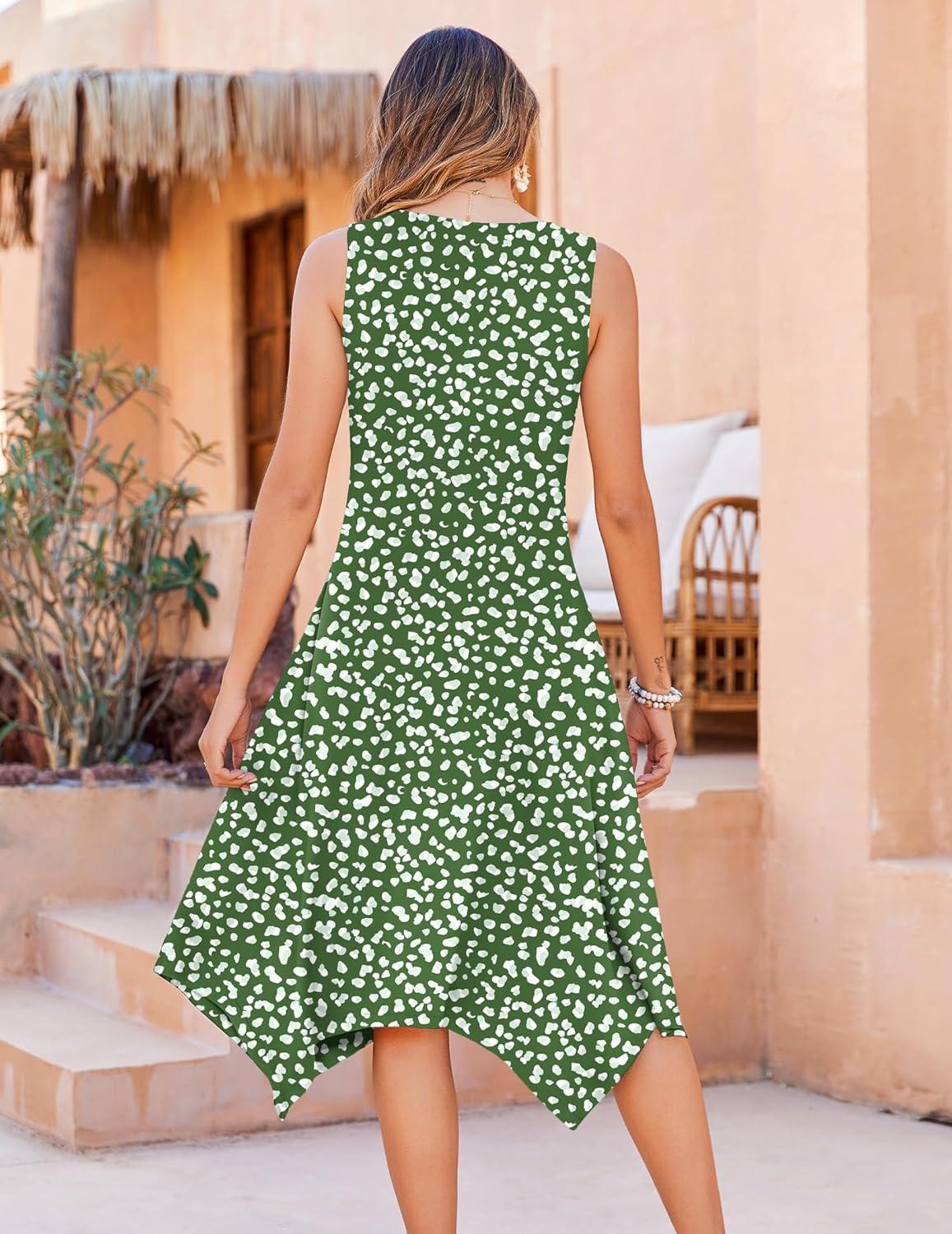imageZeagoo Womens Casual Dress for Summer Tank Dress Loose Flowy Beach Dress with Pockets Hankerchief Flare Midi Sundress 2026Green Jh560