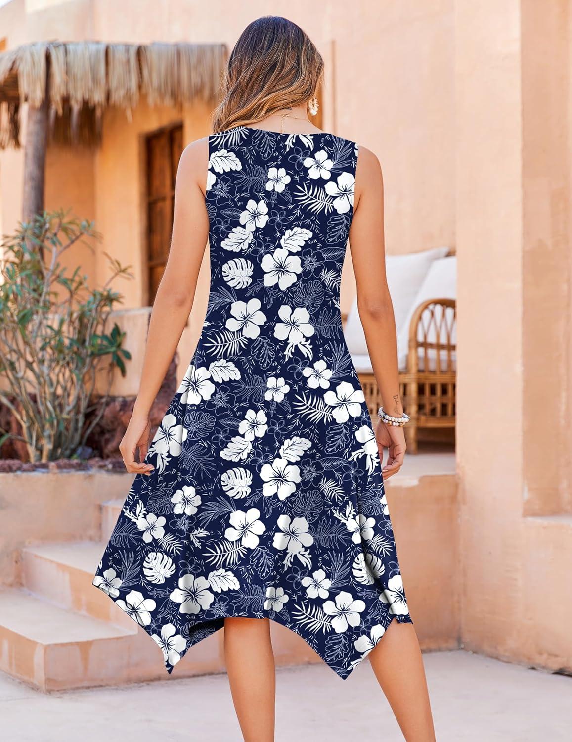 imageZeagoo Womens Casual Dress for Summer Tank Dress Loose Flowy Beach Dress with Pockets Hankerchief Flare Midi Sundress 2026Navy Sf157