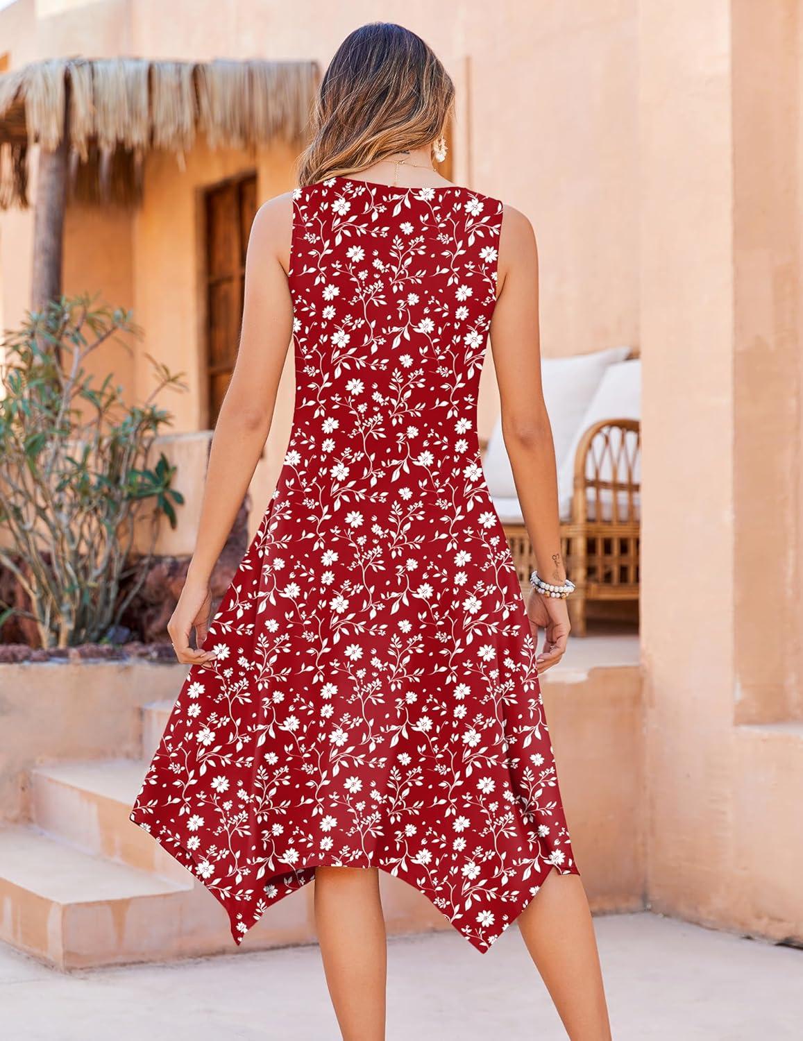imageZeagoo Womens Casual Dress for Summer Tank Dress Loose Flowy Beach Dress with Pockets Hankerchief Flare Midi Sundress 2026Red Xh268