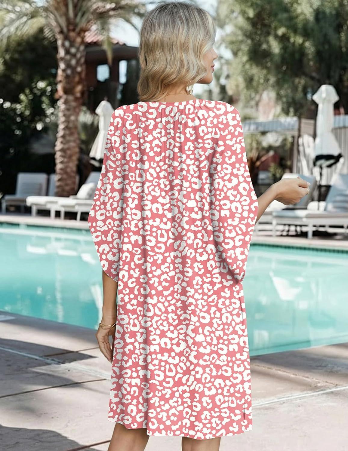 imageZeagoo Womens Casual Summer Dress Boho Beach Dresses Tassel Tie Neck 2026 Floral Cover Up Spring 34 Sleeve Mini SundressPink