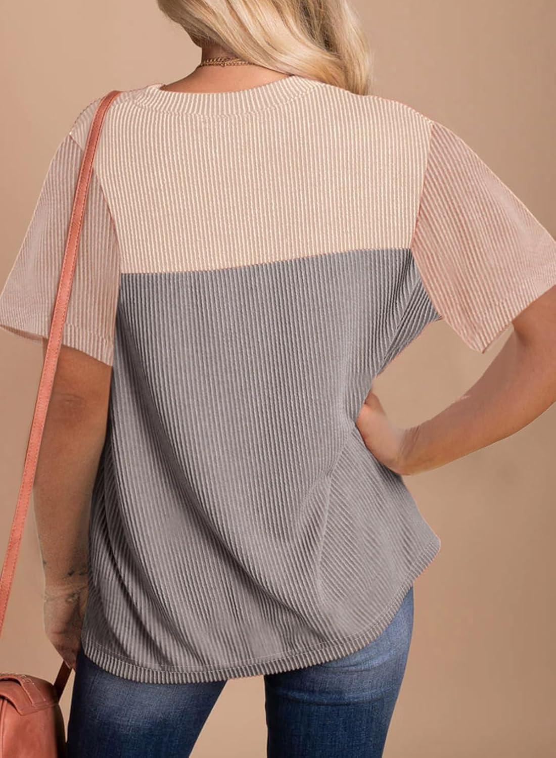 imageZeagoo Womens Casual Summer Tops Short Sleeve T Shirts Crewneck Basic Tees Blouses Color Block Tunic TopsBgray