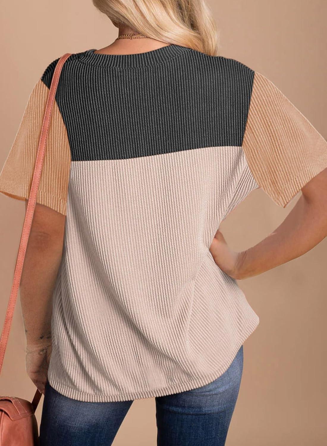 imageZeagoo Womens Casual Summer Tops Short Sleeve T Shirts Crewneck Basic Tees Blouses Color Block Tunic TopsBlackb