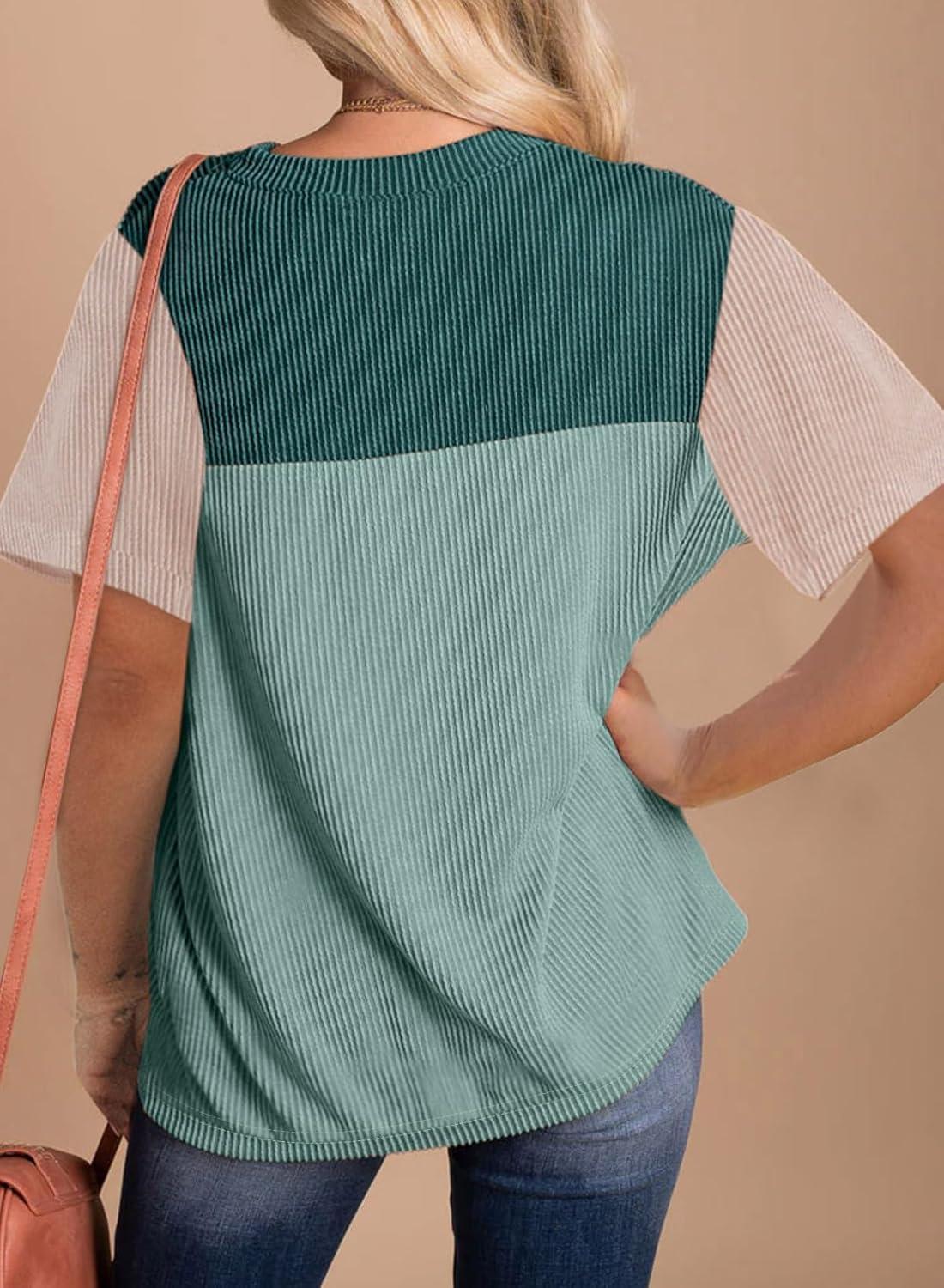 imageZeagoo Womens Casual Summer Tops Short Sleeve T Shirts Crewneck Basic Tees Blouses Color Block Tunic TopsGreen