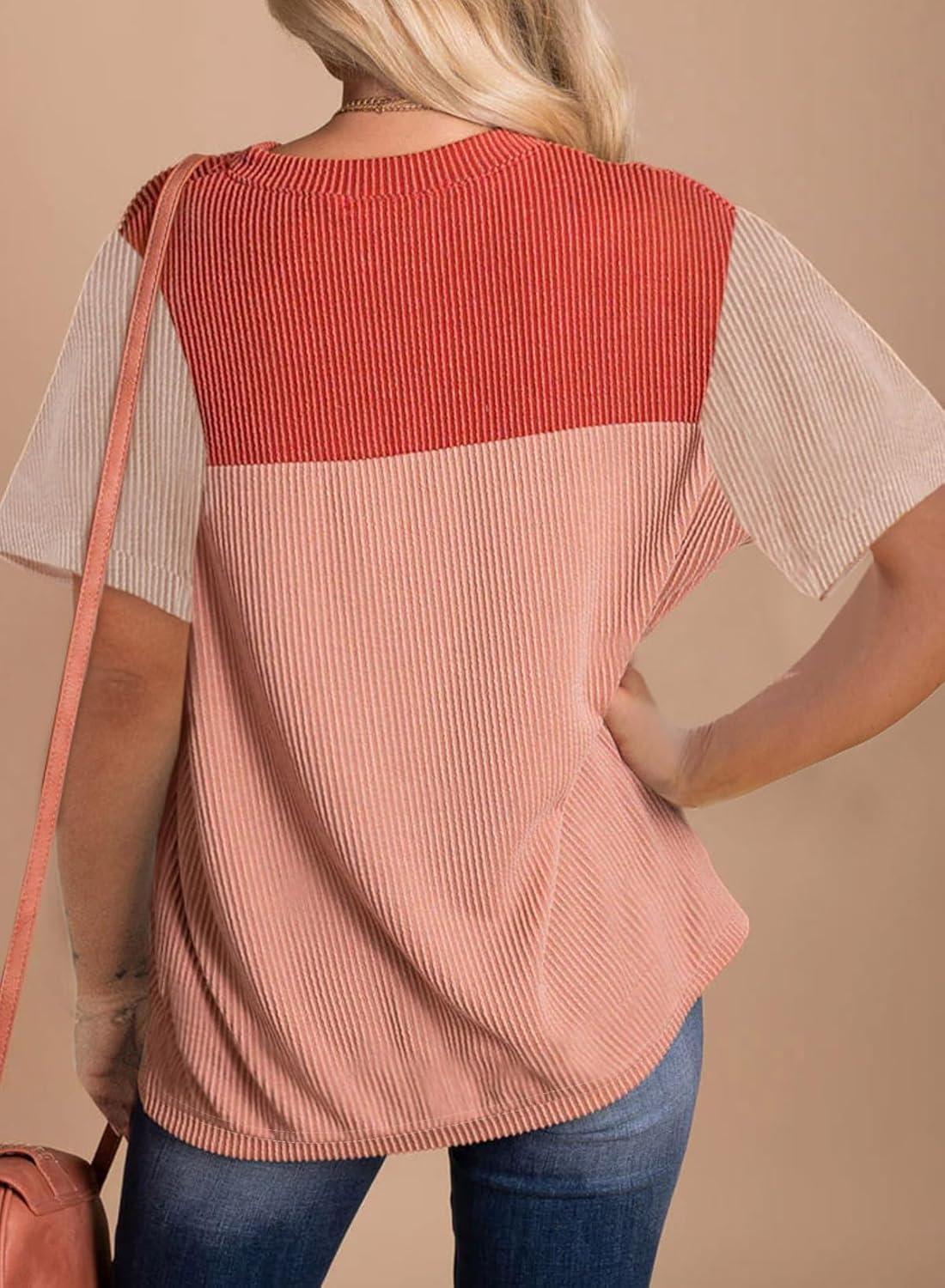 imageZeagoo Womens Casual Summer Tops Short Sleeve T Shirts Crewneck Basic Tees Blouses Color Block Tunic TopsRedb