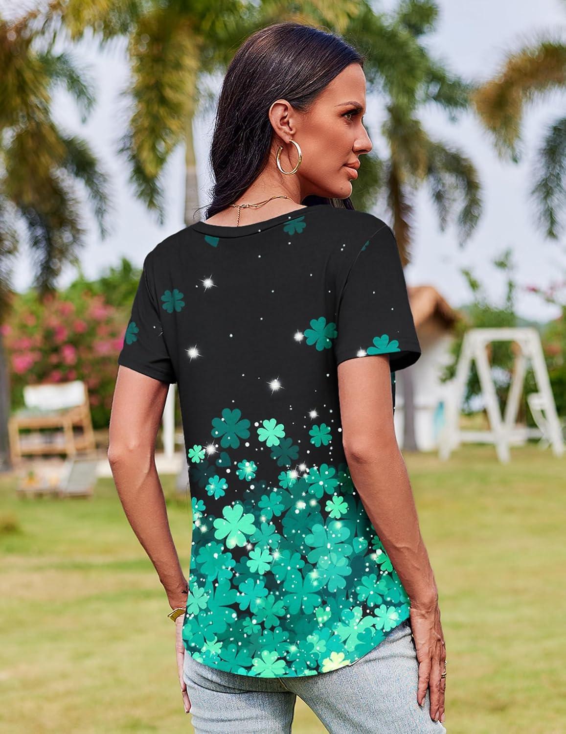 imageZeagoo Womens Casual T Shirts for Summer 2025 Short Sleeve Crewneck Tunic Shirts Floral Print Tops Pleated Dressy BlouseGreen Floral