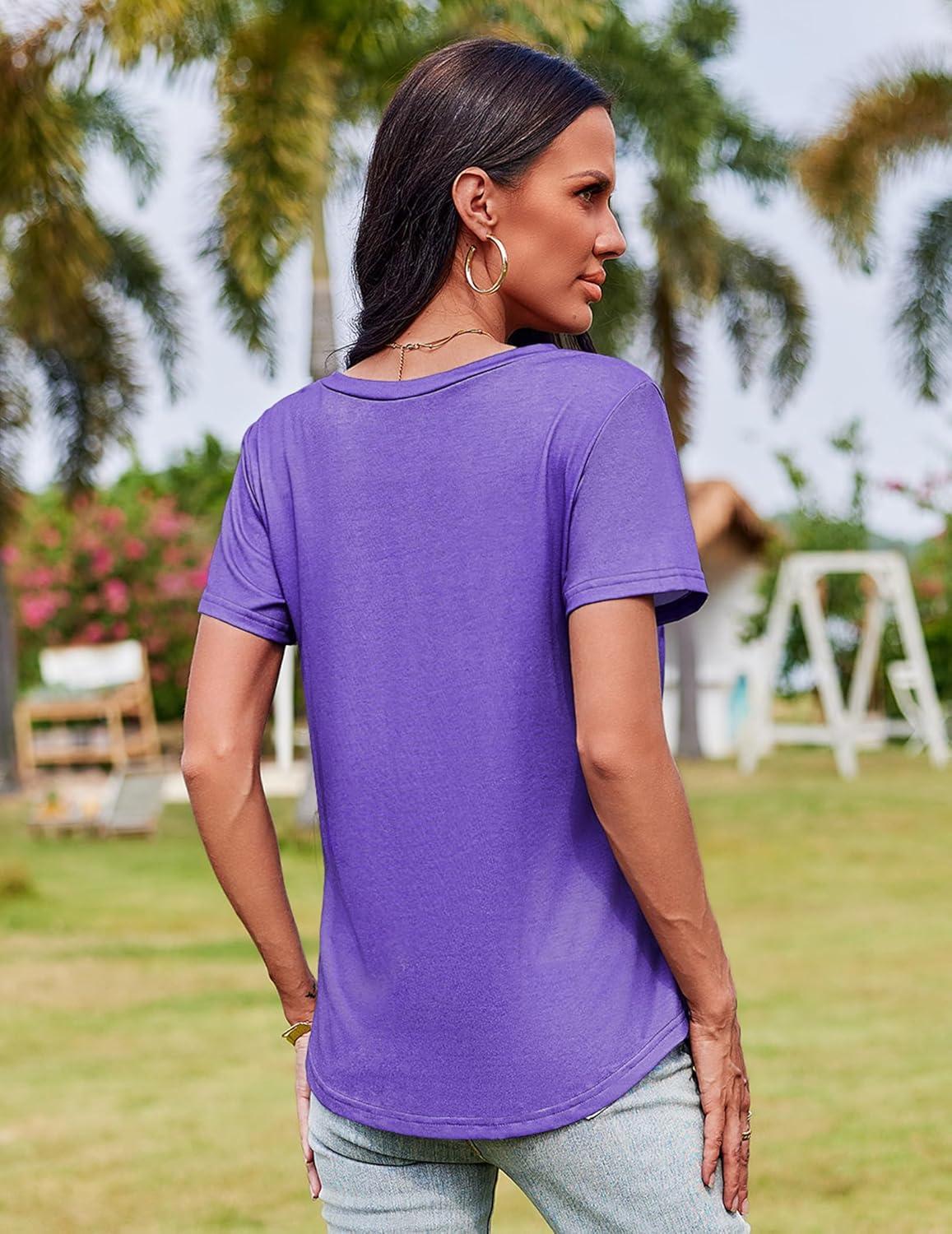 imageZeagoo Womens Casual T Shirts for Summer 2025 Short Sleeve Crewneck Tunic Shirts Floral Print Tops Pleated Dressy BlousePurple Floral